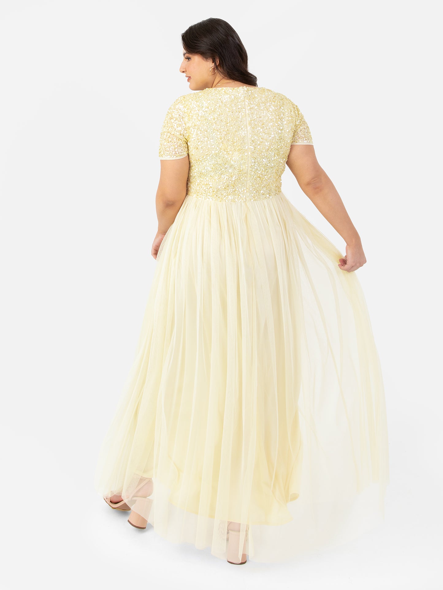 Maya Pale Yellow V Neckline Embellished Maxi Dress