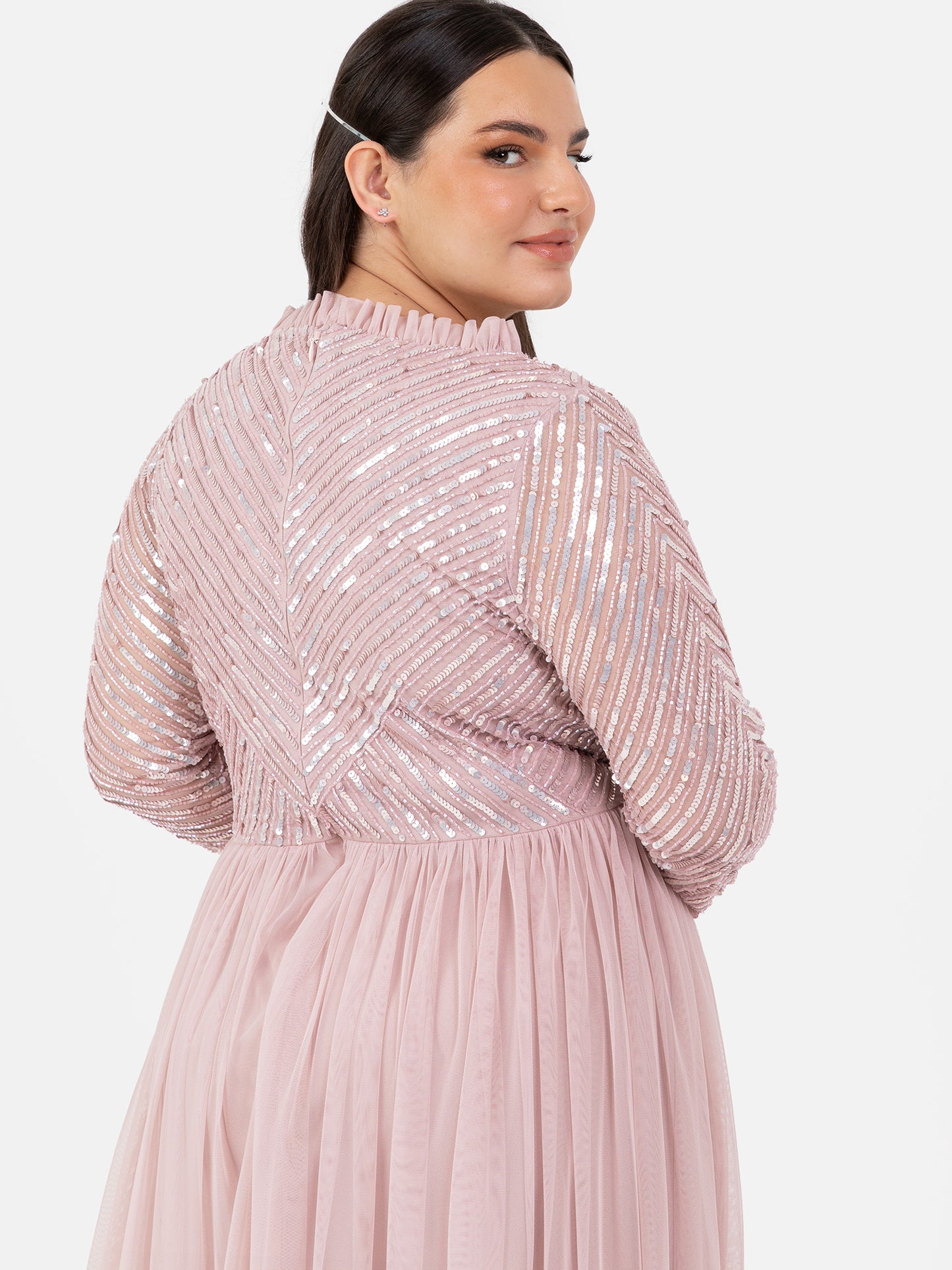 Maya Frosted Pink Stripe Embellished Faux Wrap Bodice Maxi Dress