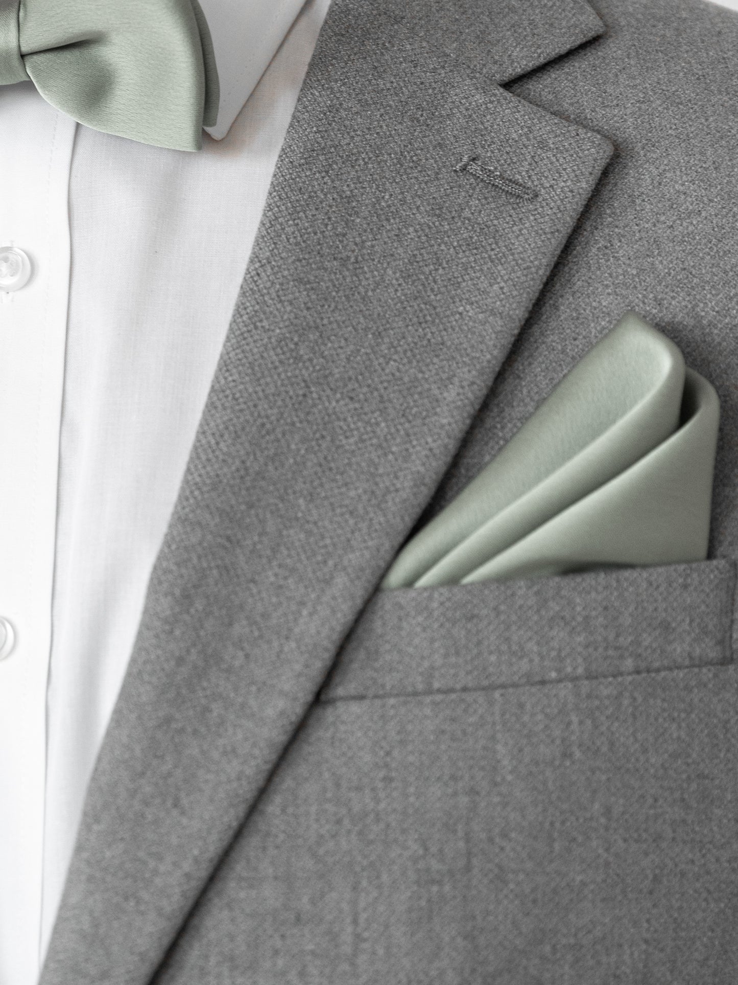 Maya Sage Green Satin Bow Tie & Pocket Square Set