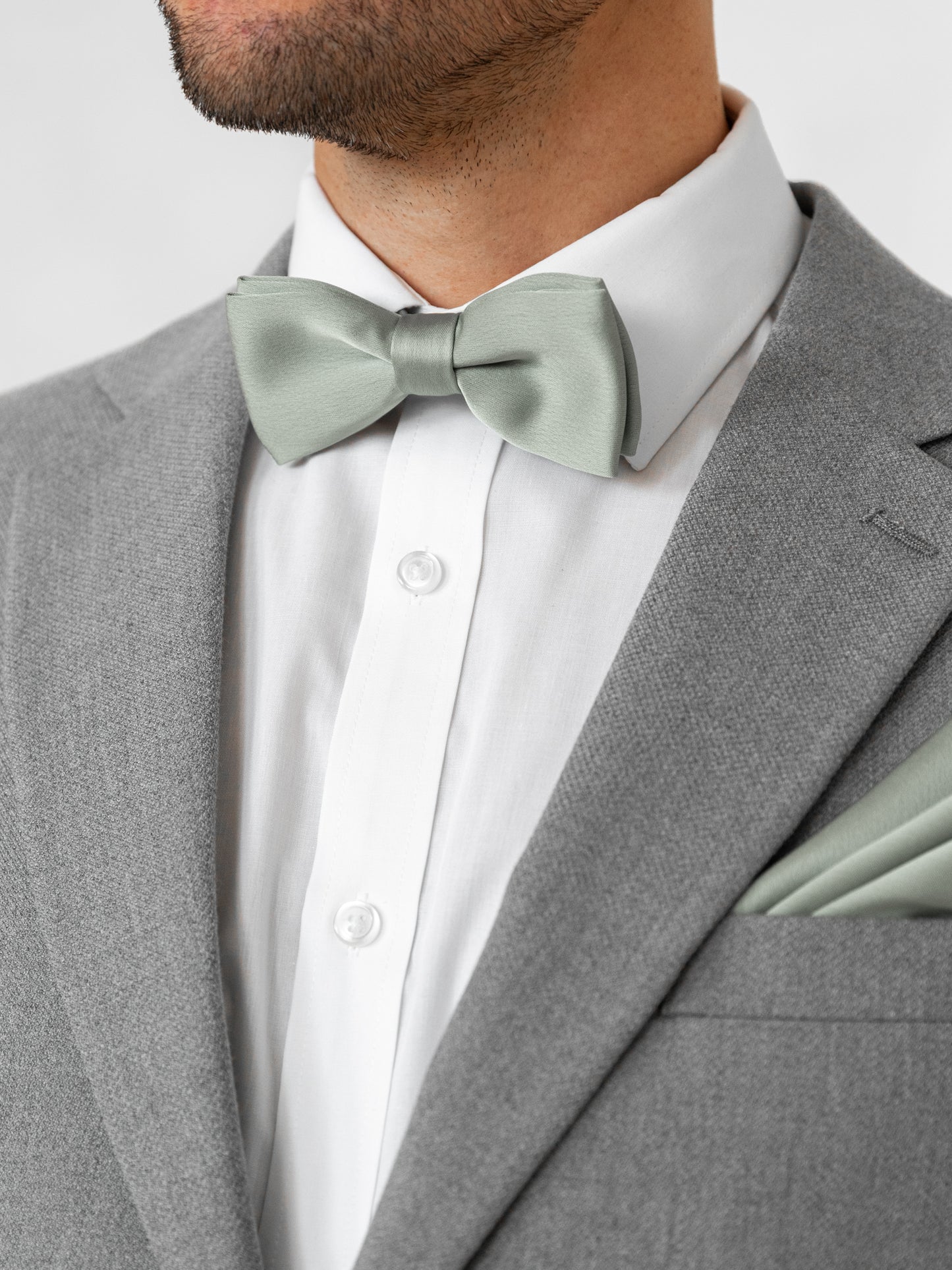 Maya Sage Green Satin Bow Tie & Pocket Square Set