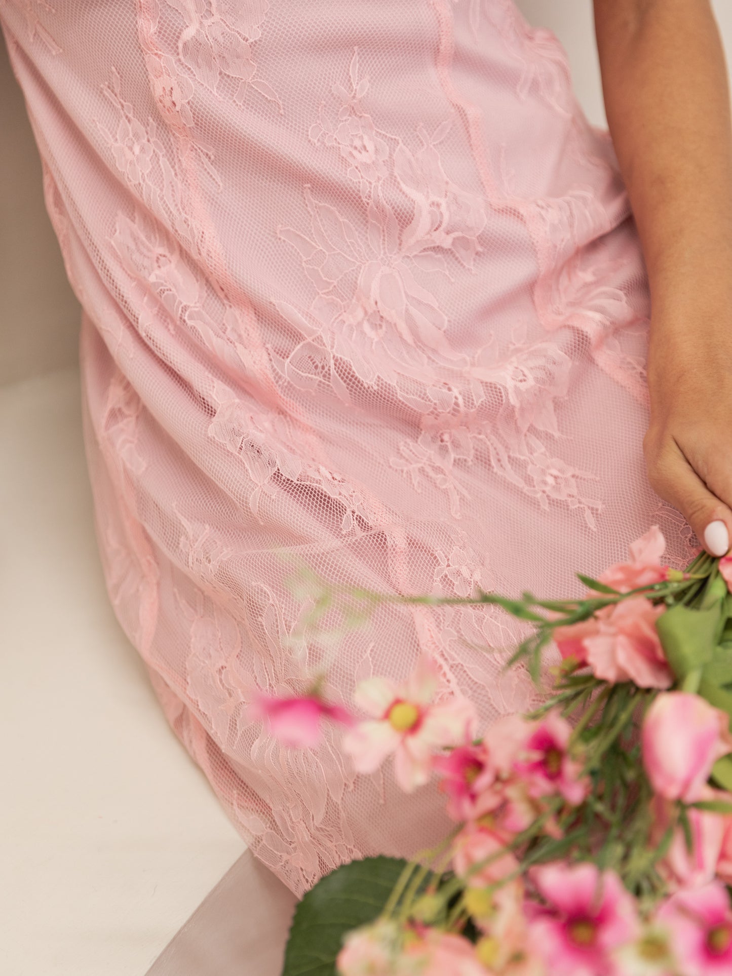 Maya Soft Pink Lace V Neck Maxi Dress