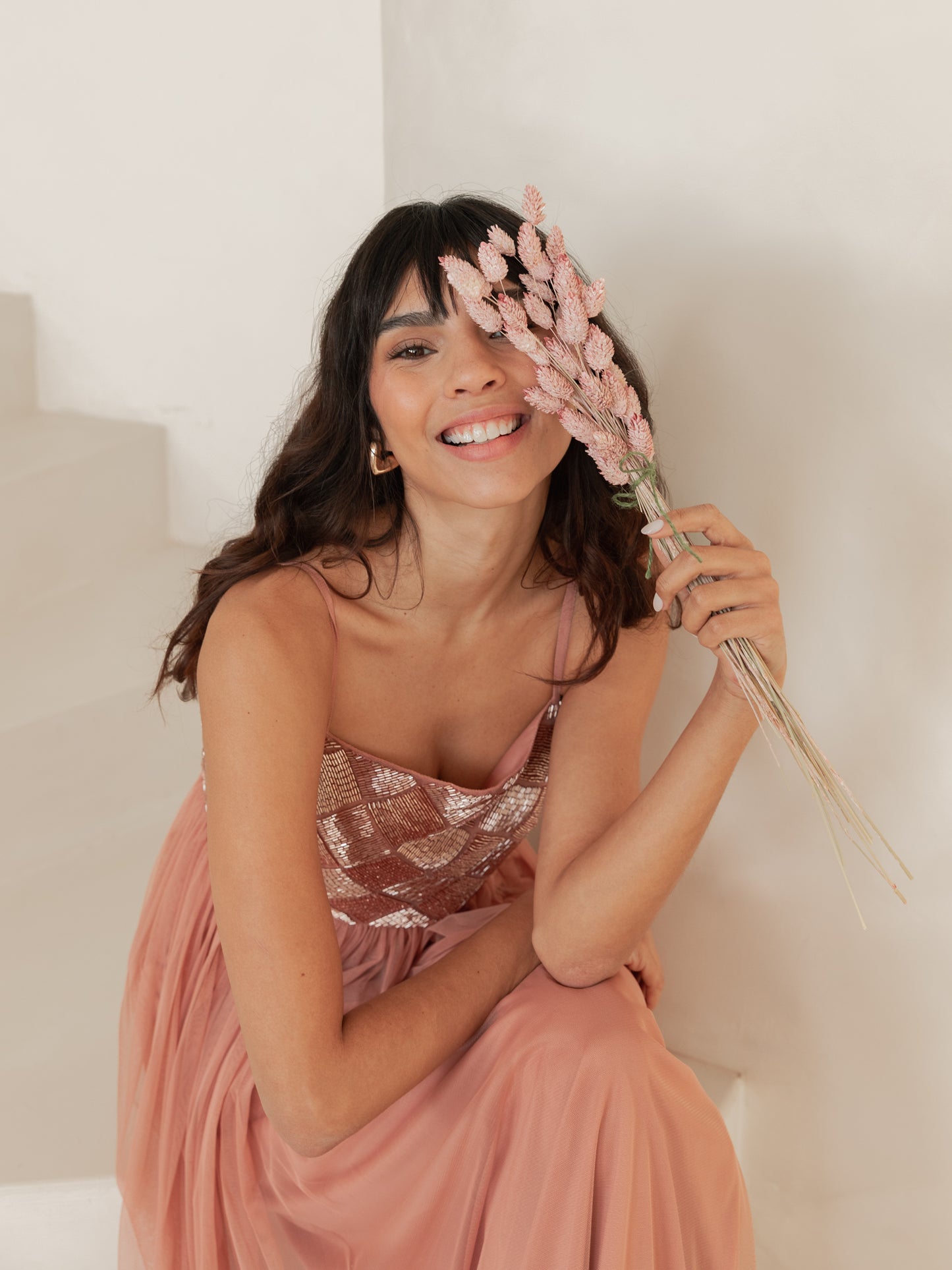 Maya Terracotta Pink Geometric Embellished Cami Maxi Dress