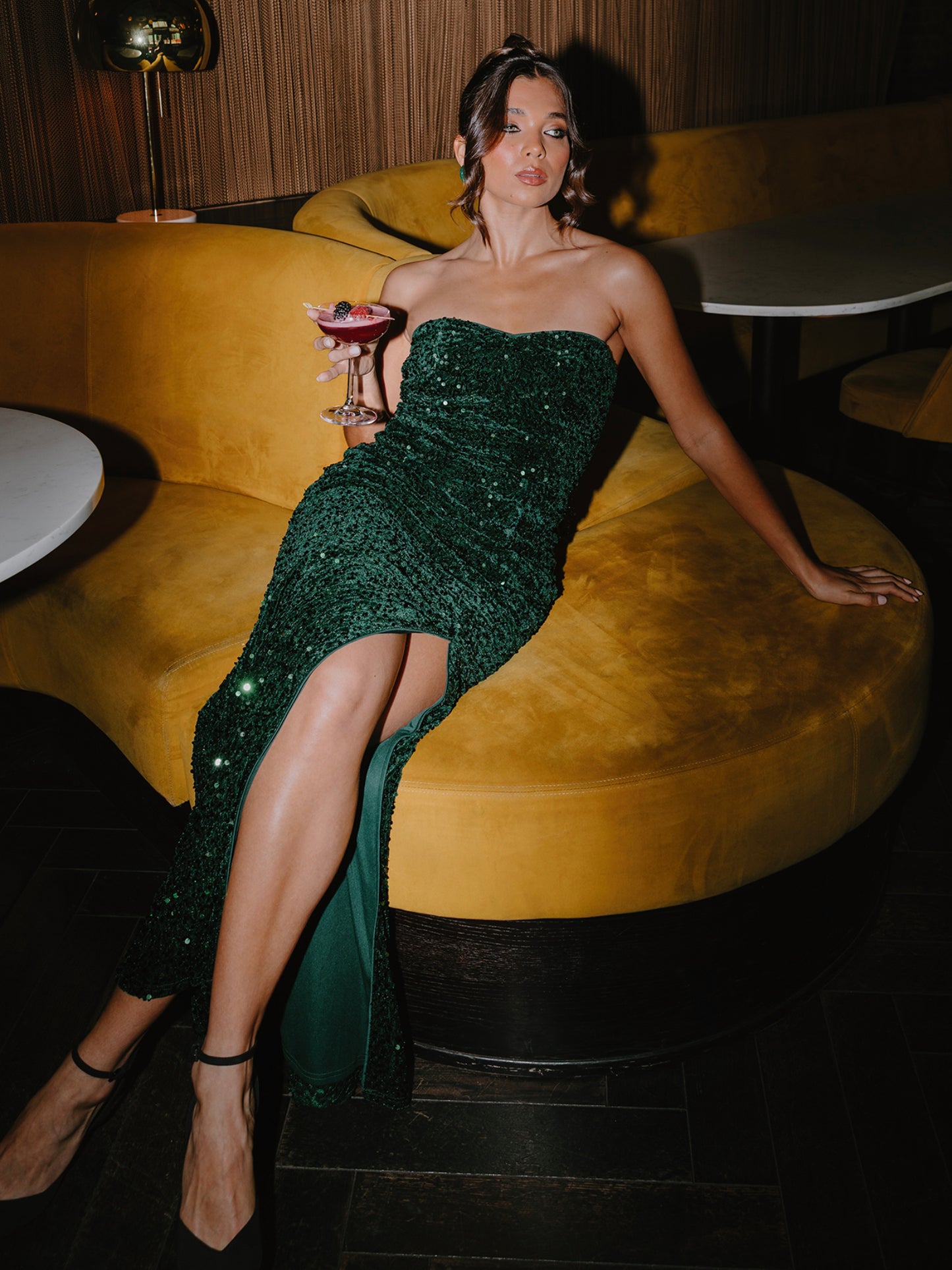 Maya Emerald Green Embellished Velvet Bandeau Maxi Dress