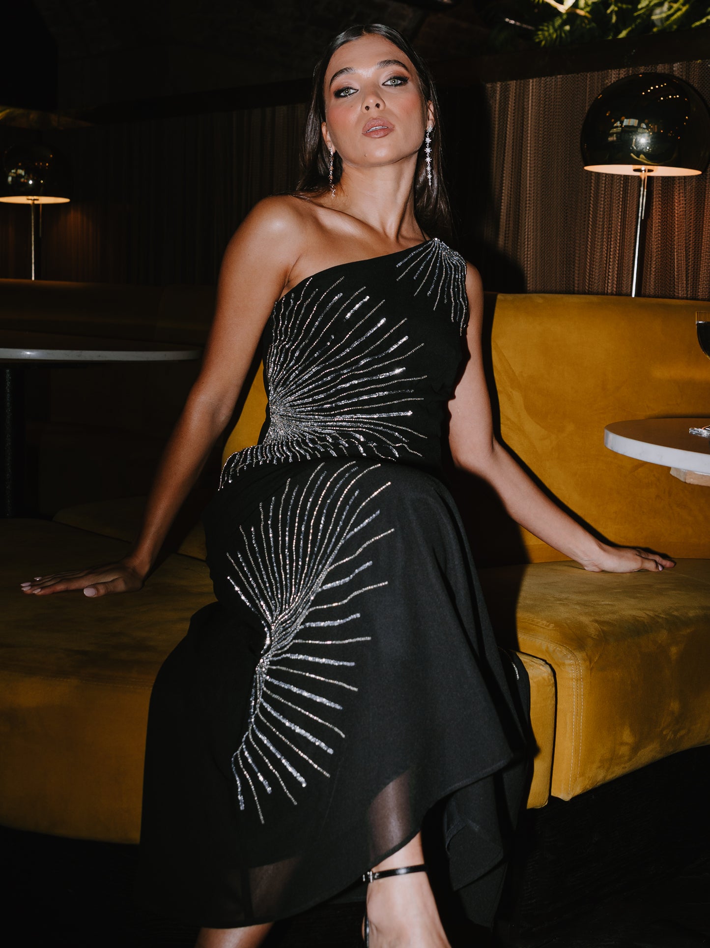 Maya Black One Shoulder Embellished Midaxi Dress