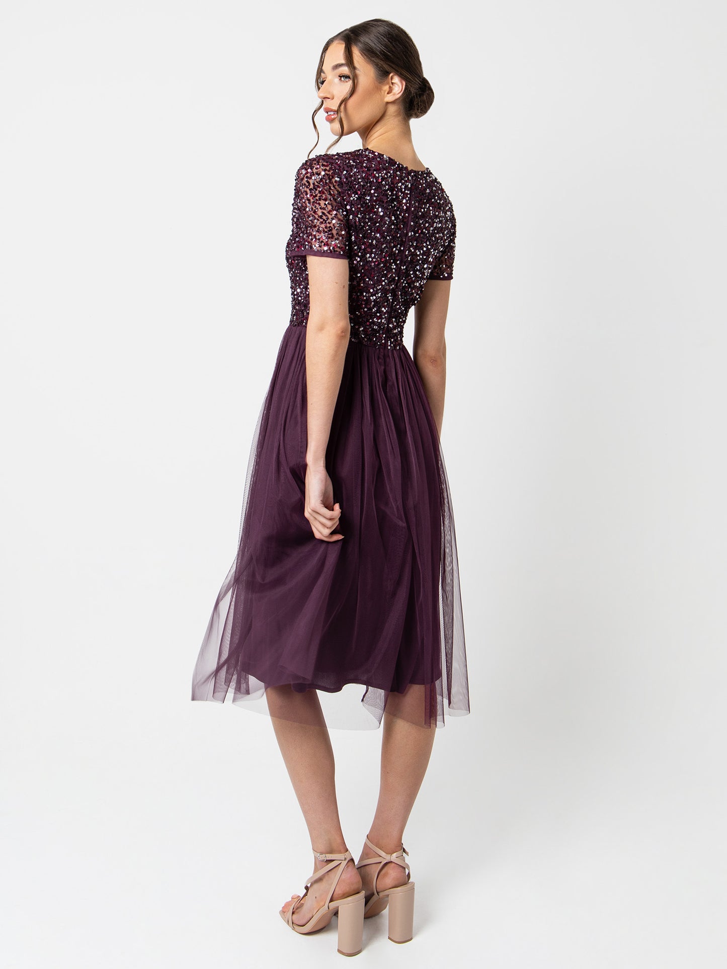 Maya Berry V Neckline Embellished Midi Dress