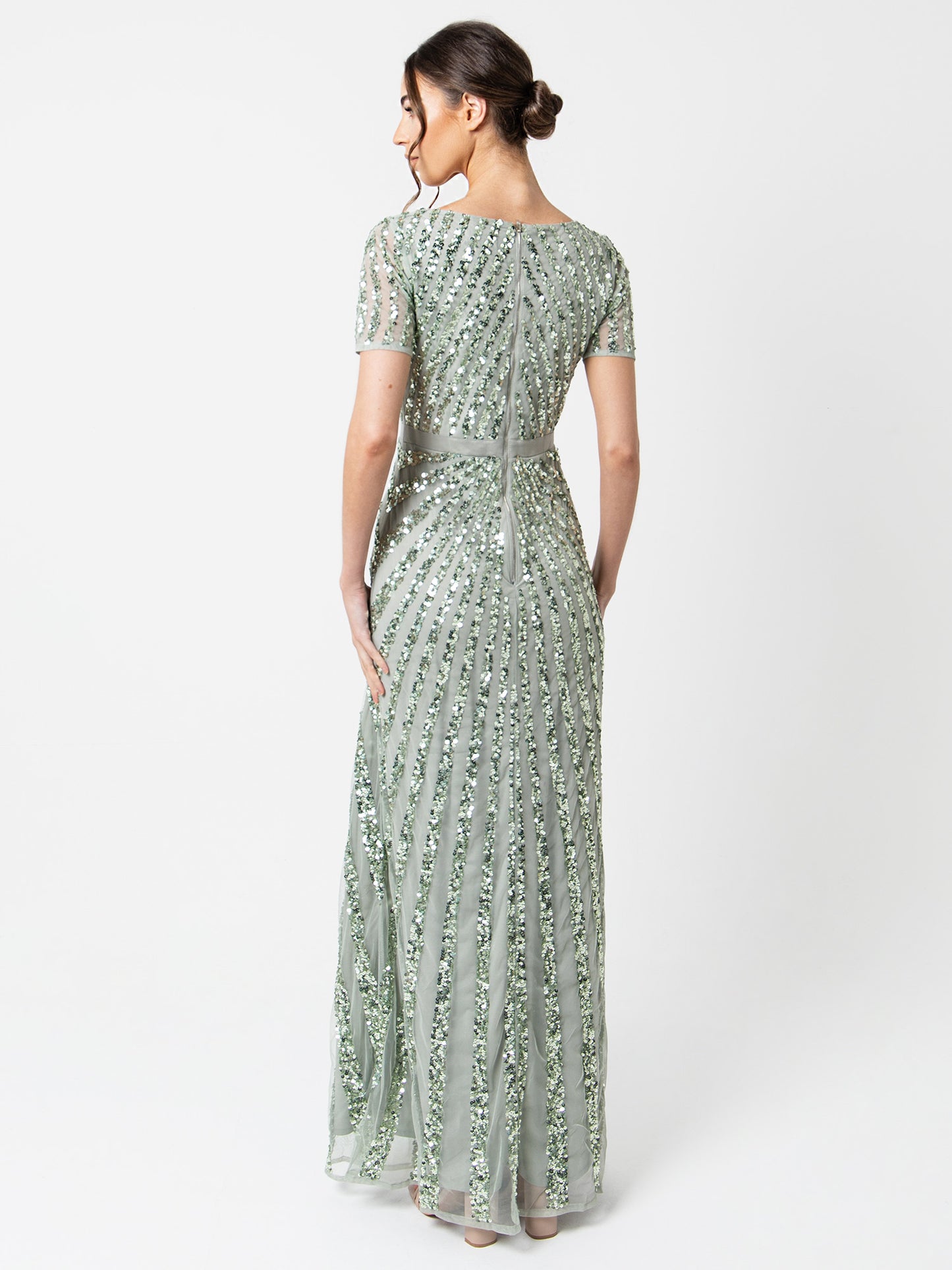 Maya Sage Green Short Sleeve Stripe Embellished Maxi Dress