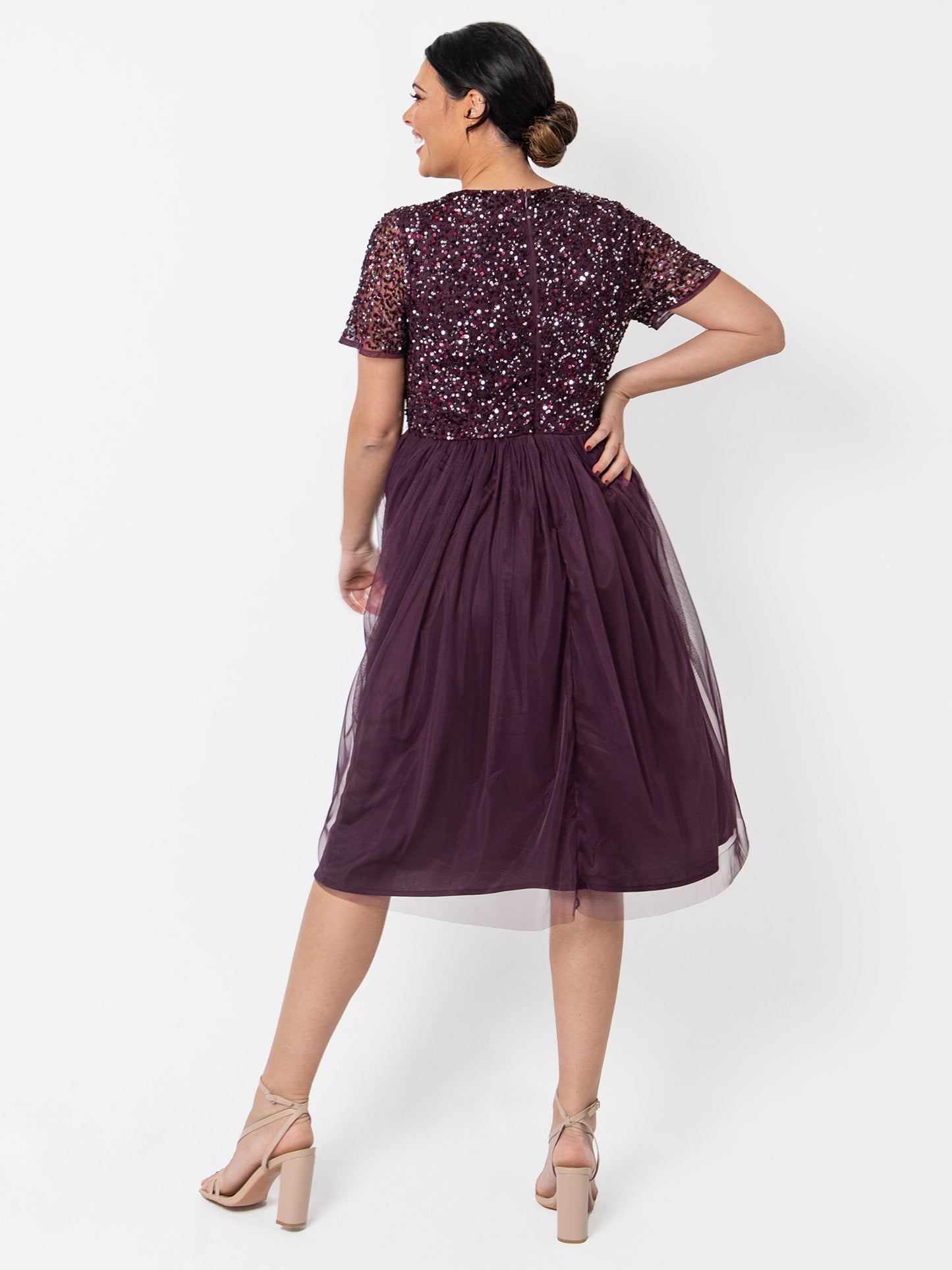 Maya Berry V Neckline Embellished Midi Dress