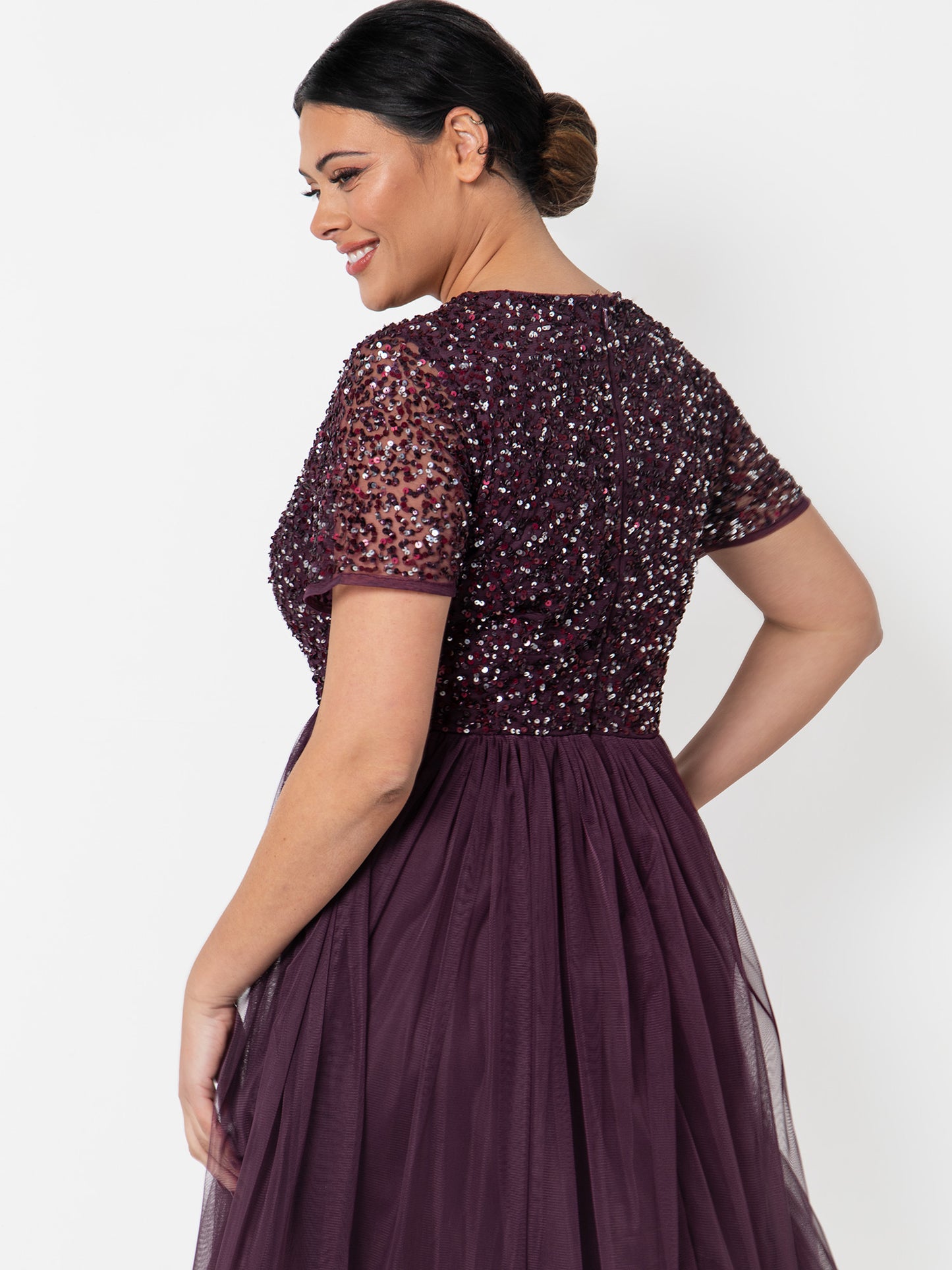 Maya Berry V Neckline Embellished Midi Dress