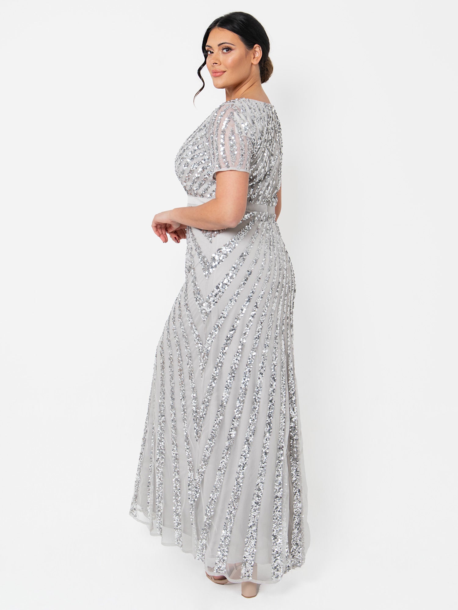 maya deluxe grey dress Maya Deluxe Women's Maxi Dress Ladies Braidesmaid V-Neck Plus Size Ball Gown Short Sleeves Long Elegant Empire Waist Bridesmaid, Misty Green, 14: Buy