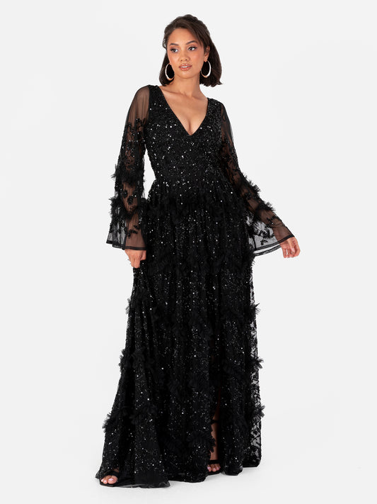 maya embellished long sleeve split maxi dress Maya Taupe Blush Embellished Long Sleeve Maxi Dress Maya Deluxe