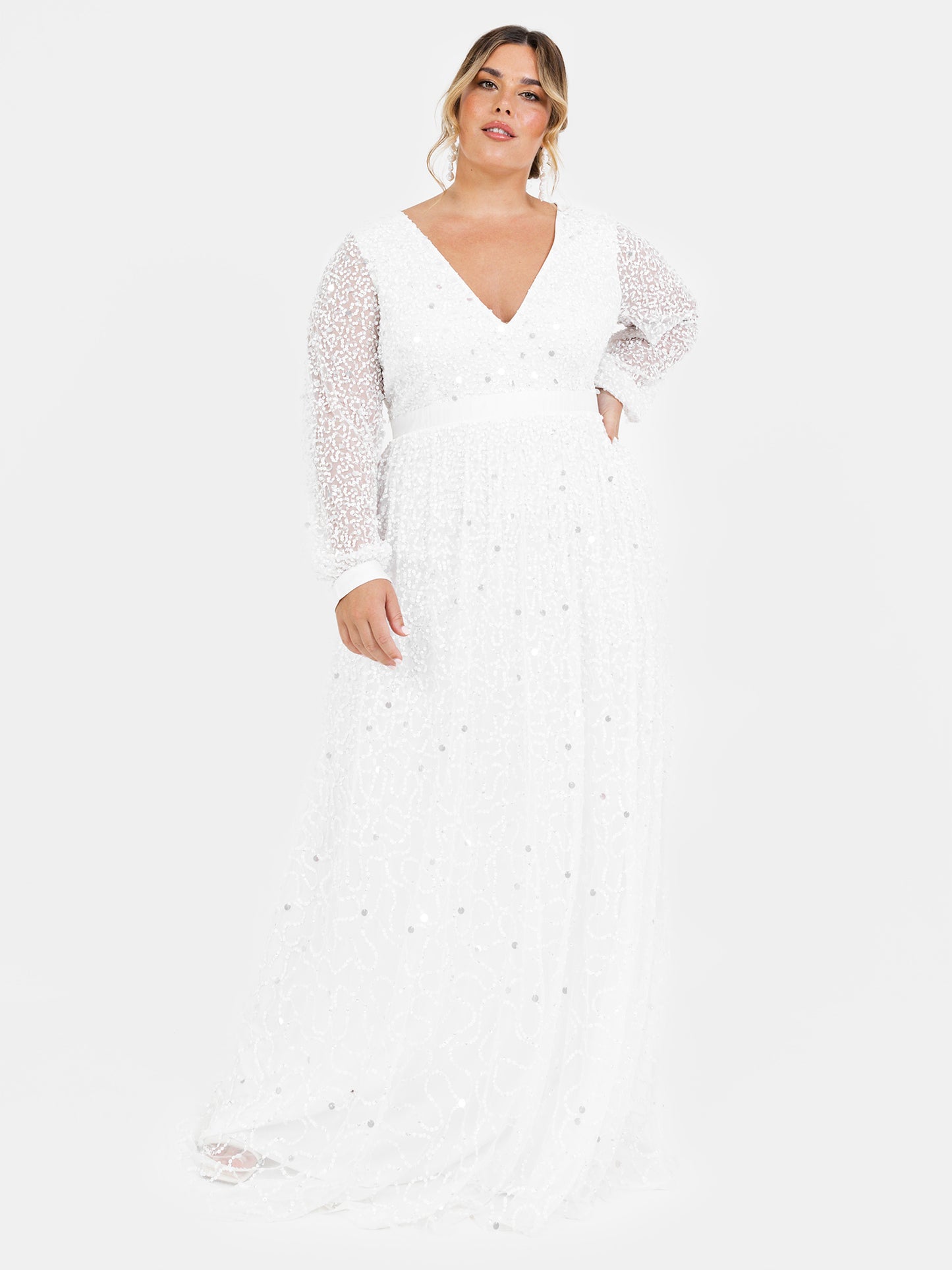 Maya Bridal Embellished Long Sleeve V Neck Maxi Dress