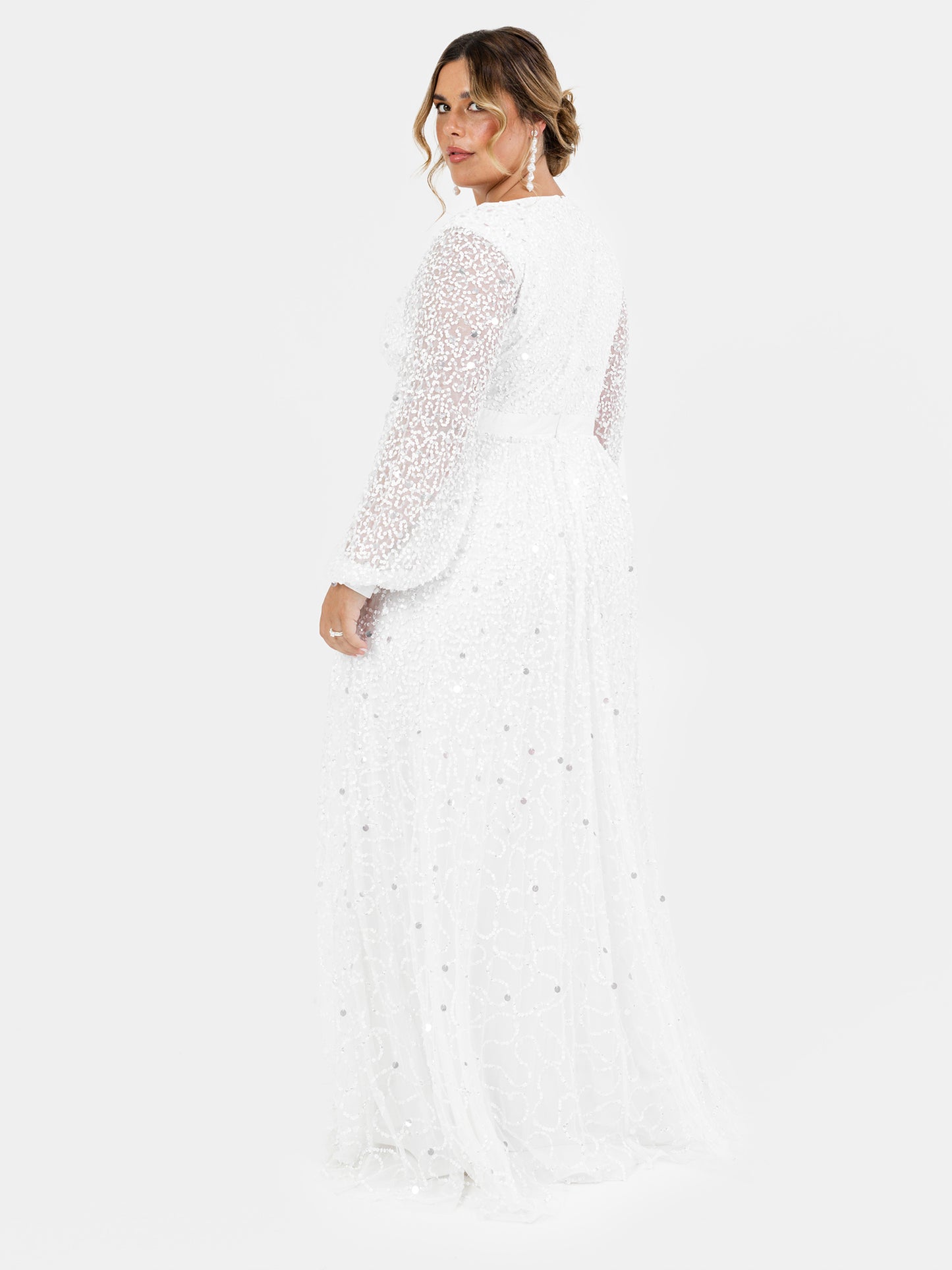 Maya Bridal Embellished Long Sleeve V Neck Maxi Dress
