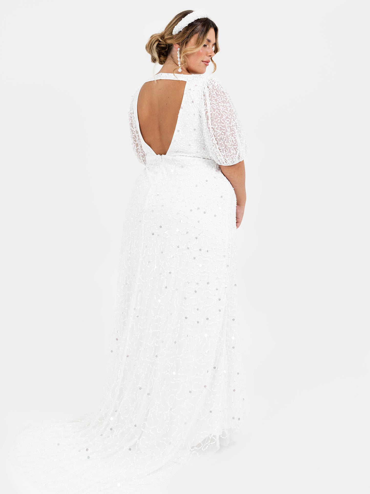 Maya Bridal Embellished V Neck Maxi Dress with Keyhole Back & Train