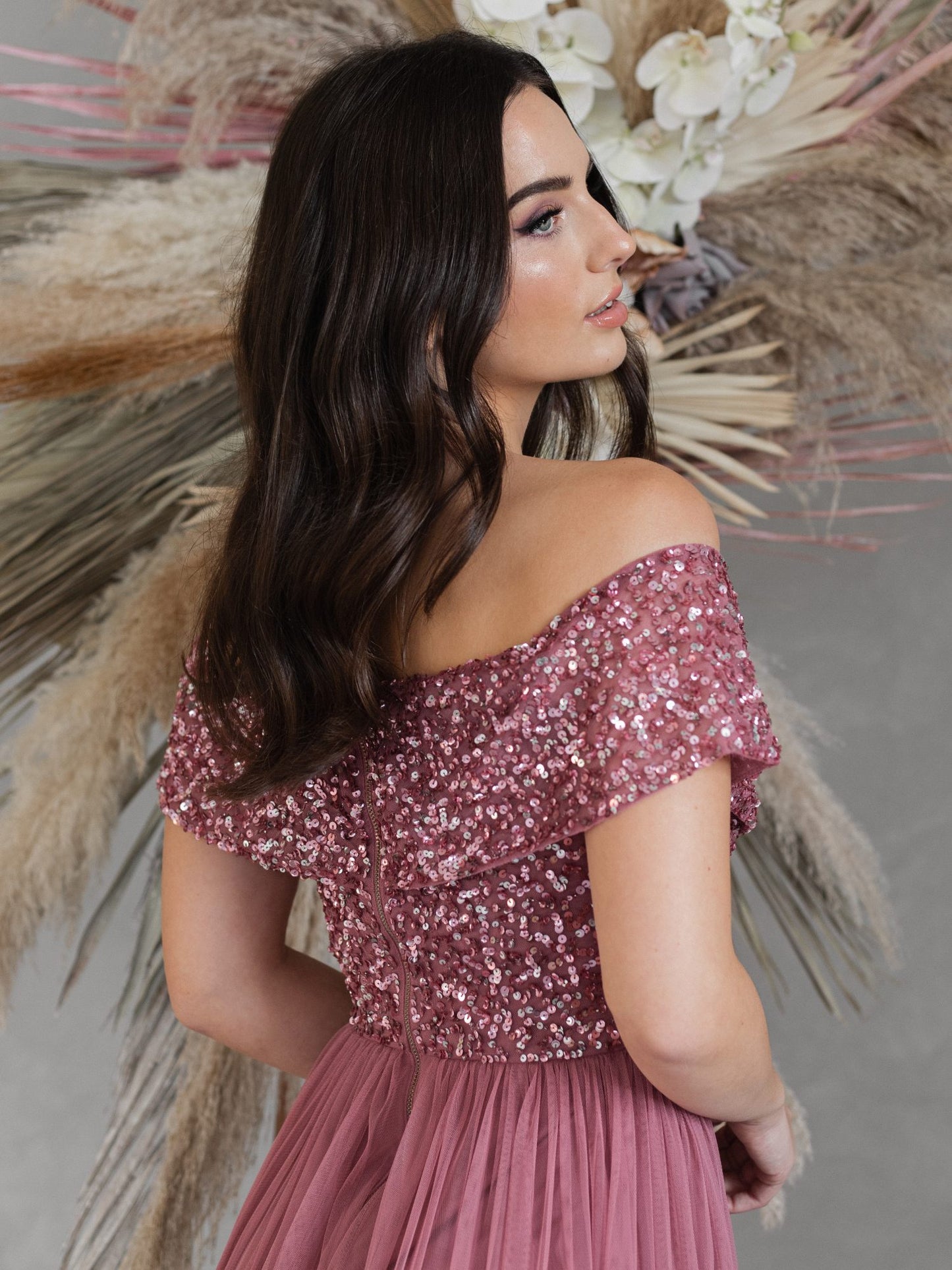 Maya Desert Rose Bardot Embellished Maxi Dress