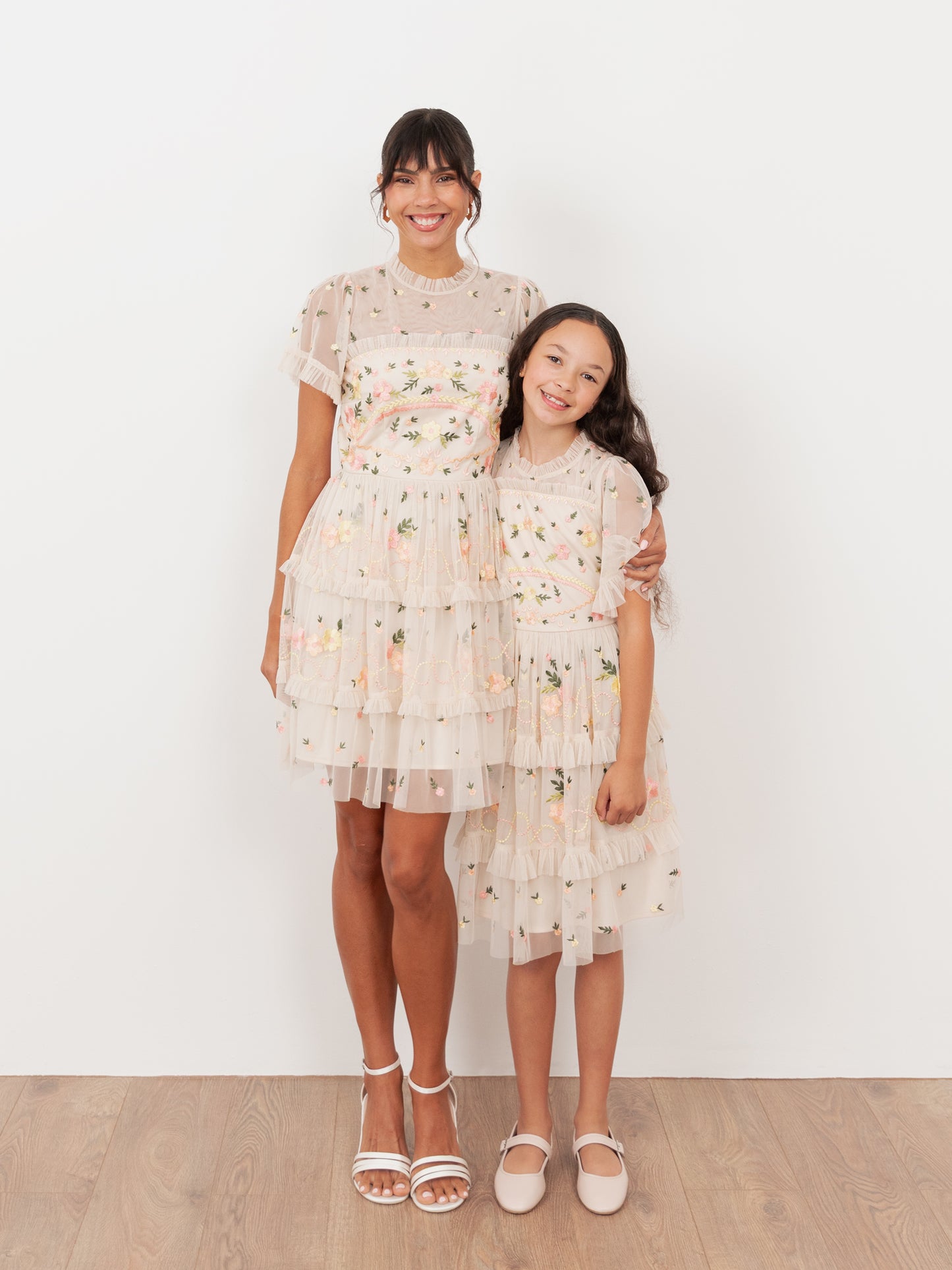 Maya Embroidered Short Sleeve High Neck Mini Dress