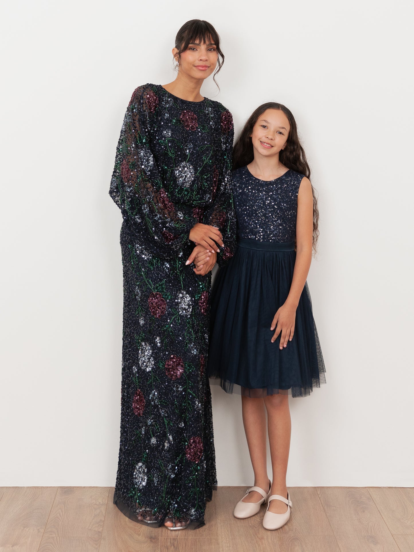 Mini Maya Navy Delicate Sequin Midi Dress With Bow