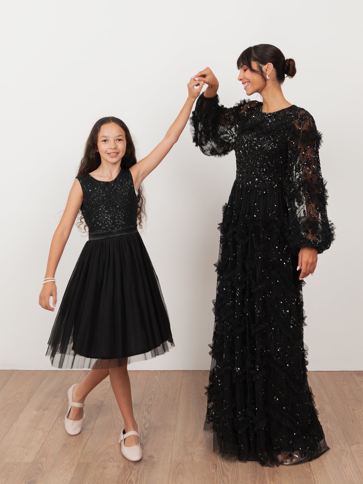 Maya Black Embellished Blouson Sleeve Maxi Dress