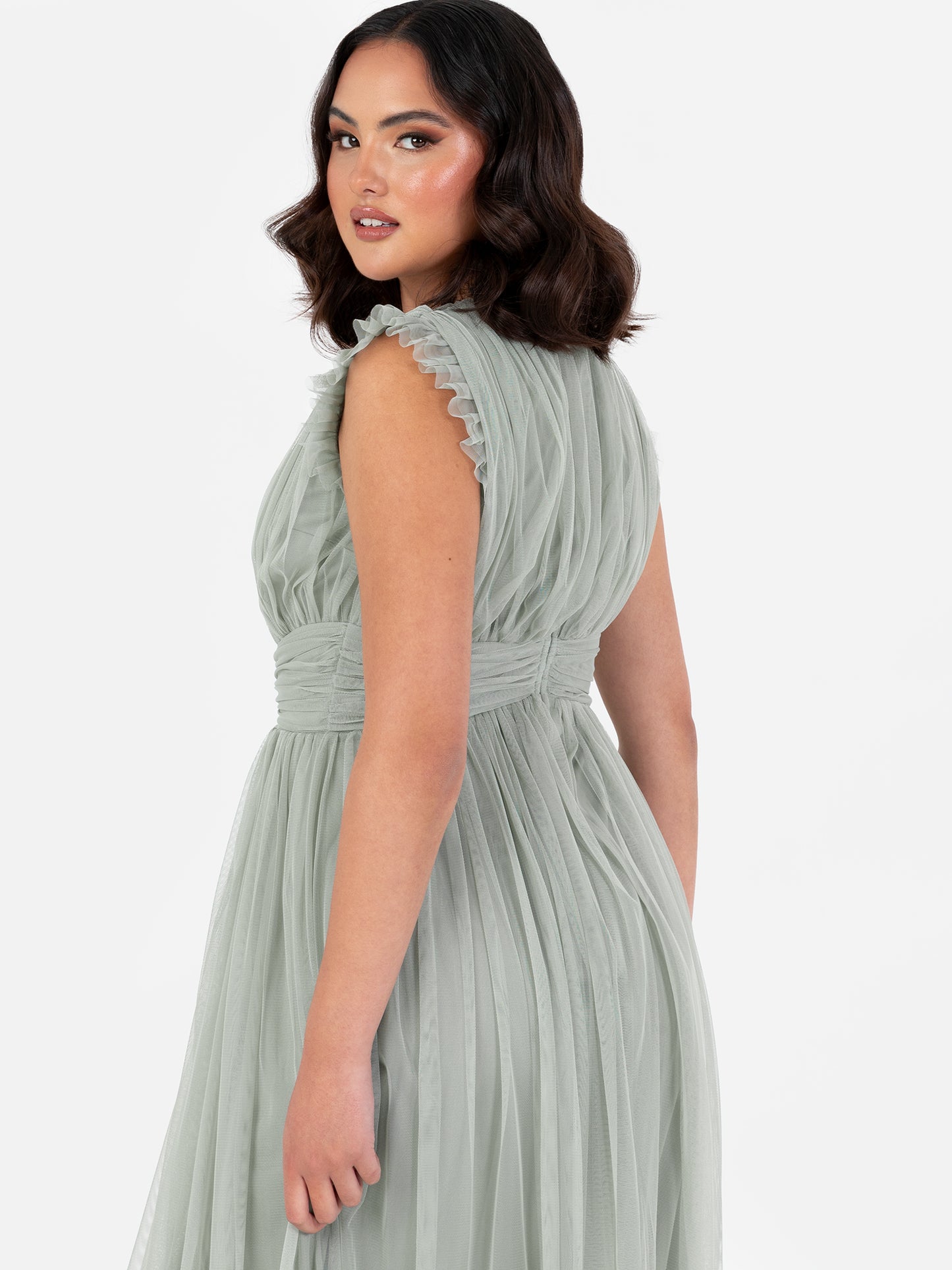 Anaya With Love Recycled Frosty Green Flutter Sleeve Maxi Dress