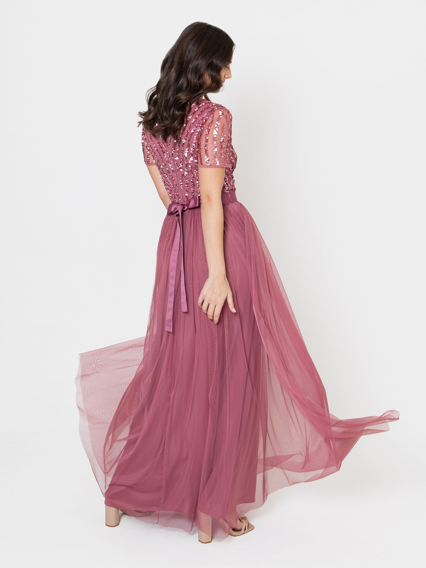 Maya Desert Rose Stripe Embellished Maxi Dress With Sash Belt