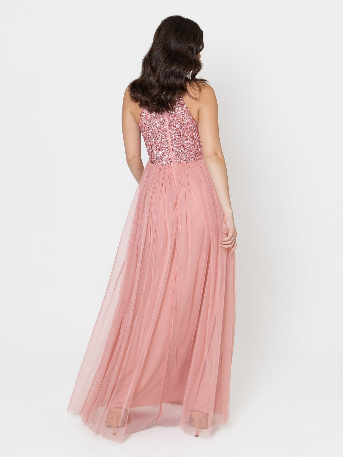 Maya Blossom Pink Embellished Halter Neck Maxi Dress