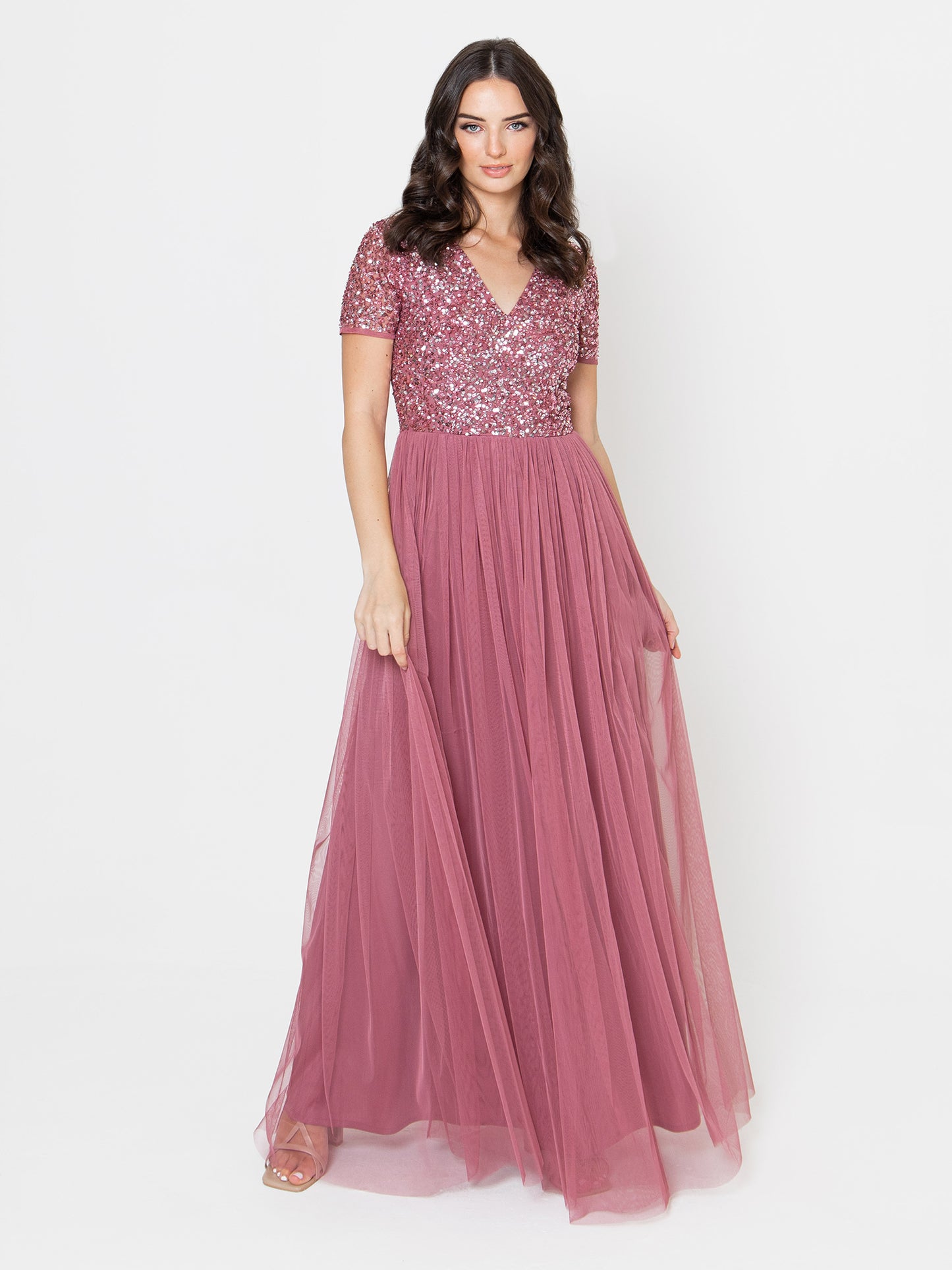 Maya Desert Rose Short Sleeve V Neckline Embellished Maxi Dress