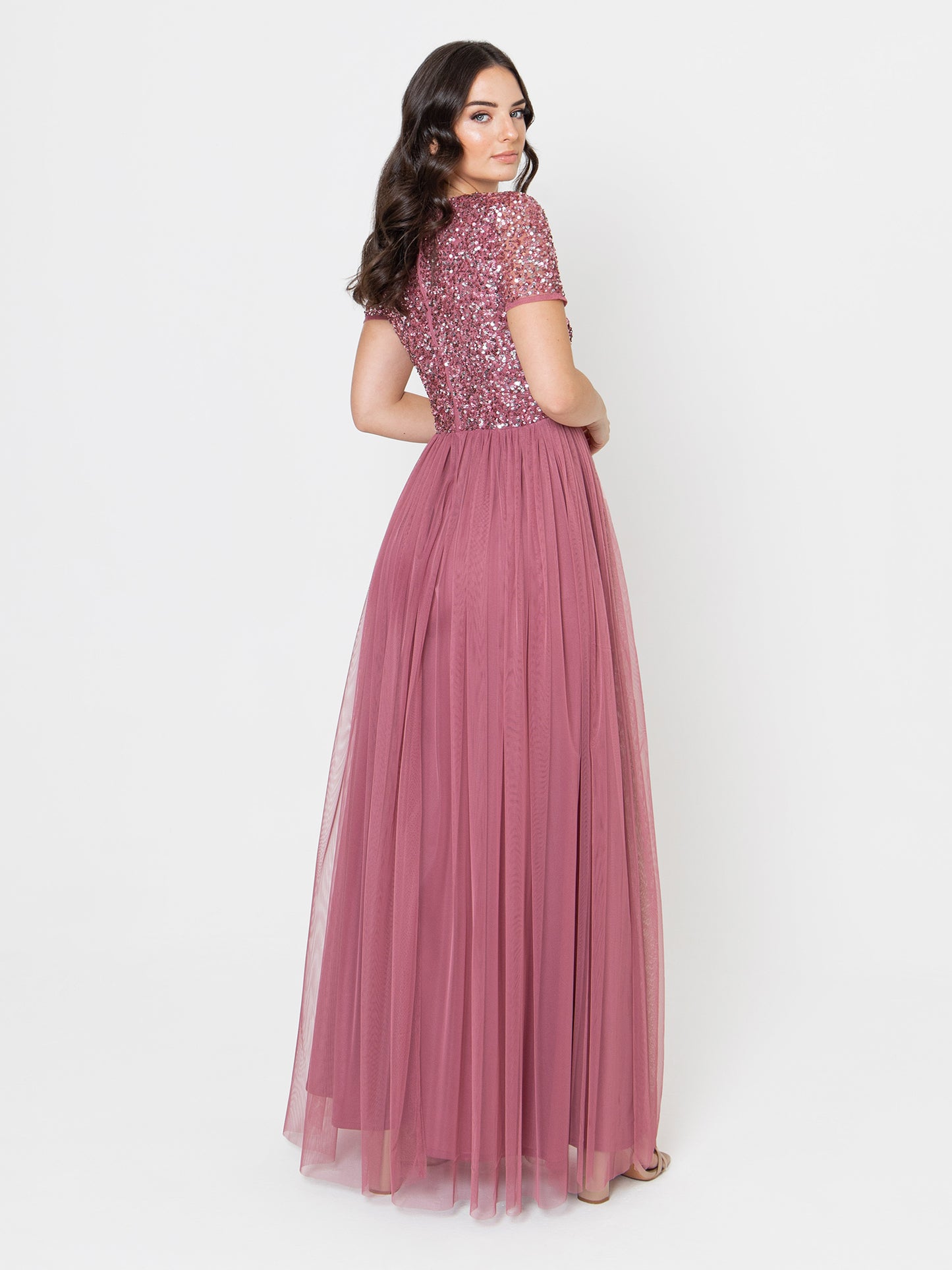 Maya Desert Rose Short Sleeve V Neckline Embellished Maxi Dress