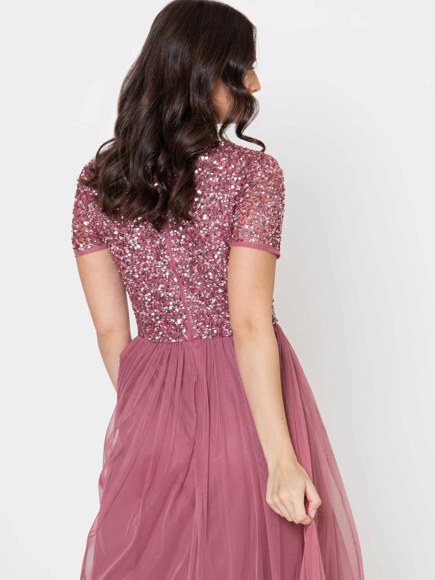 Maya Desert Rose Short Sleeve V Neckline Embellished Maxi Dress