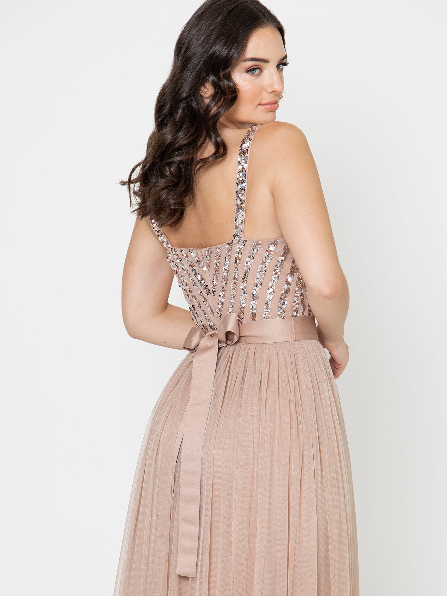 Maya Taupe Blush Sleeveless Stripe Embellished Maxi Dress