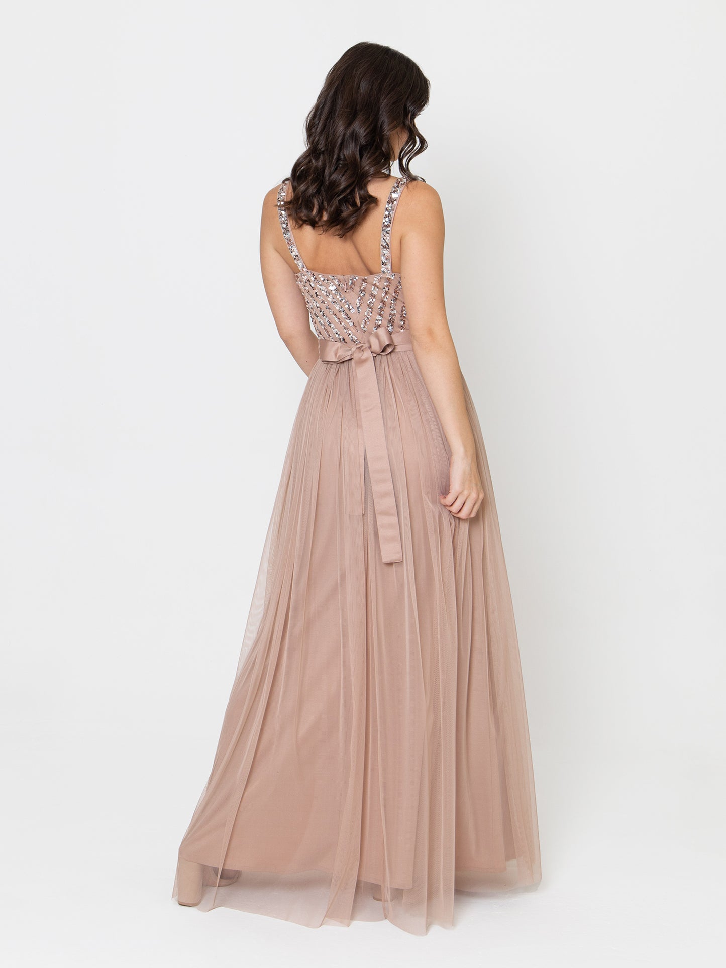 Maya Taupe Blush Sleeveless Stripe Embellished Maxi Dress