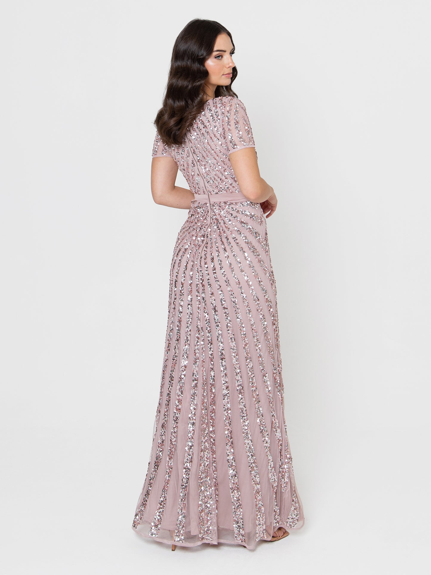 Maya Frosted Pink Short Sleeve Stripe Embellished Maxi Dress