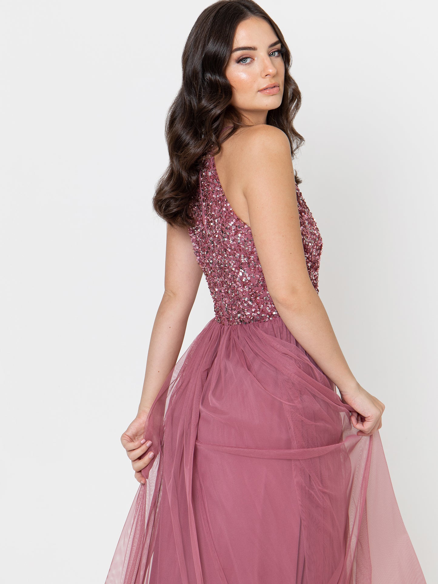 Maya Desert Rose Embellished Halter Neck Maxi Dress