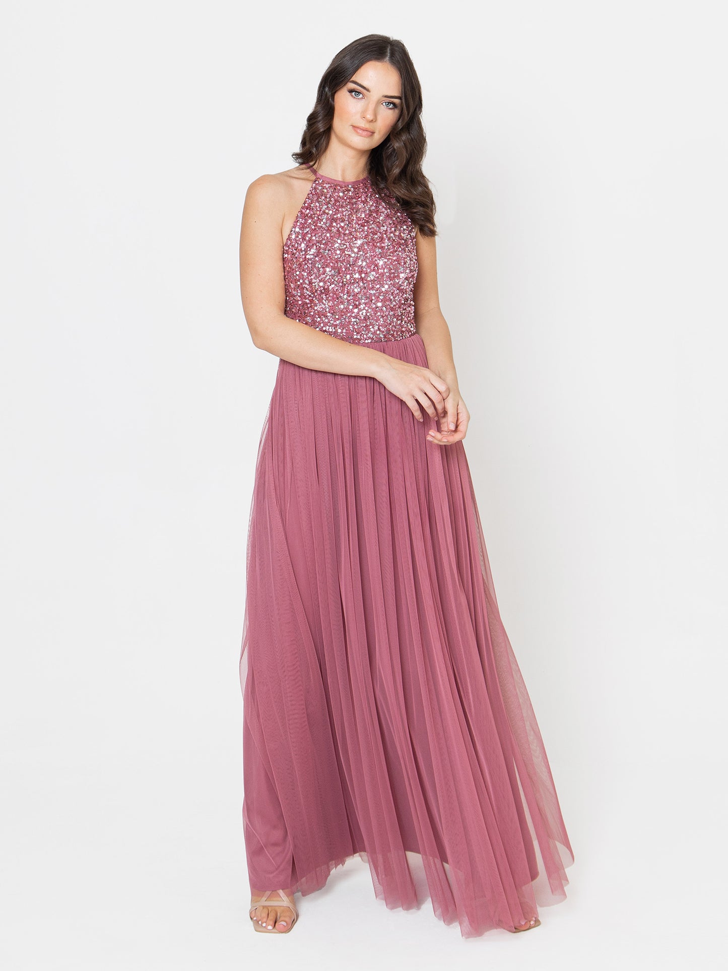 Maya Desert Rose Embellished Halter Neck Maxi Dress