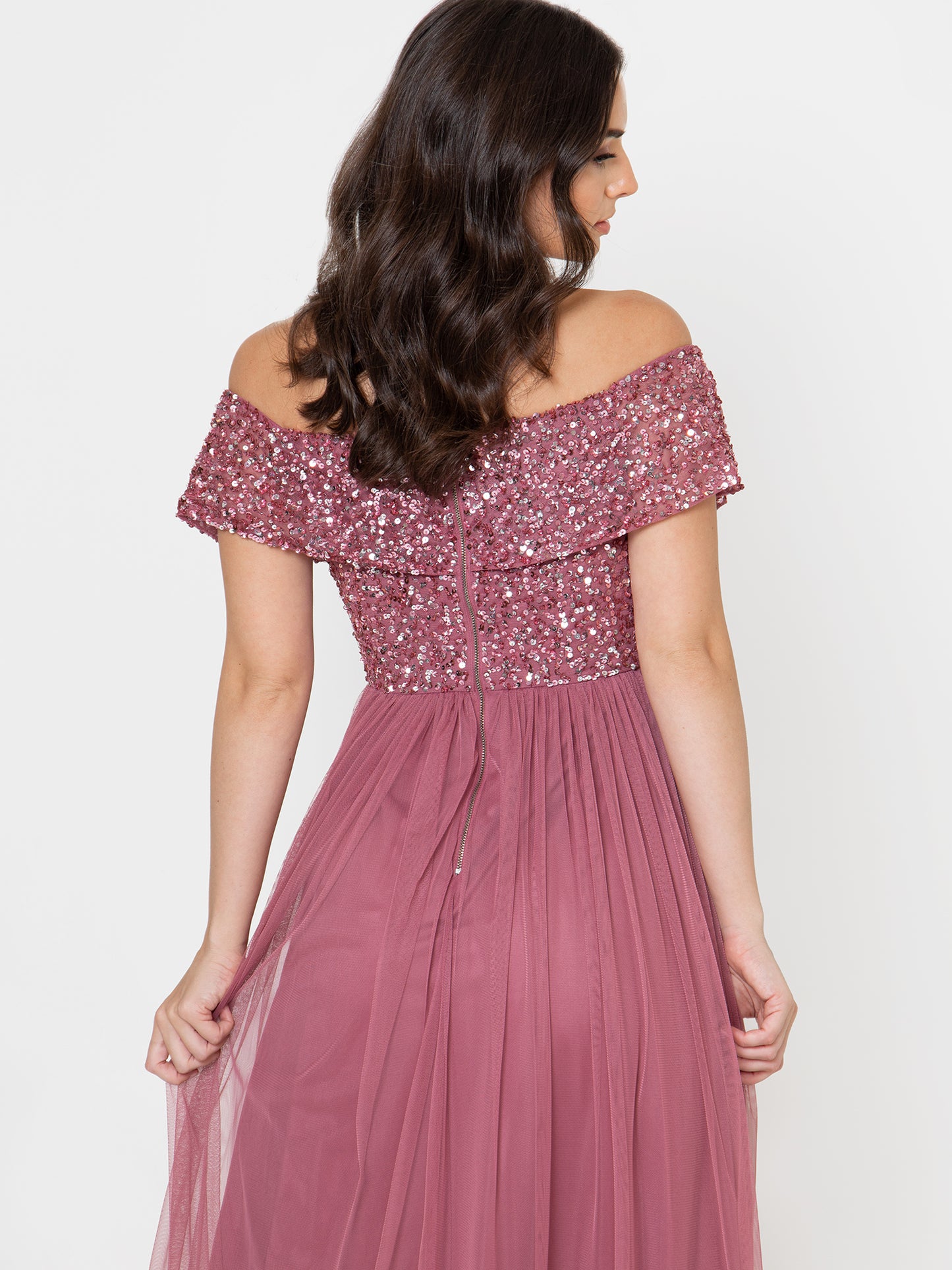 Maya Desert Rose Bardot Embellished Maxi Dress