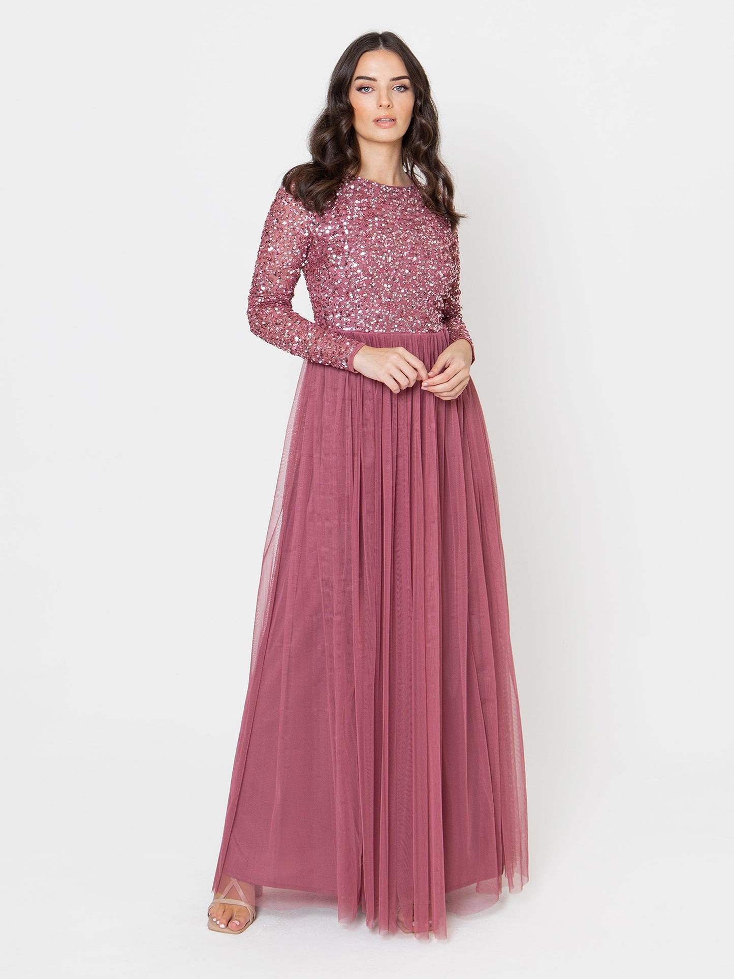 Maya Desert Rose Embellished Long Sleeve Maxi Dress