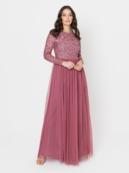 Maya Desert Rose Embellished Long Sleeve Maxi Dress