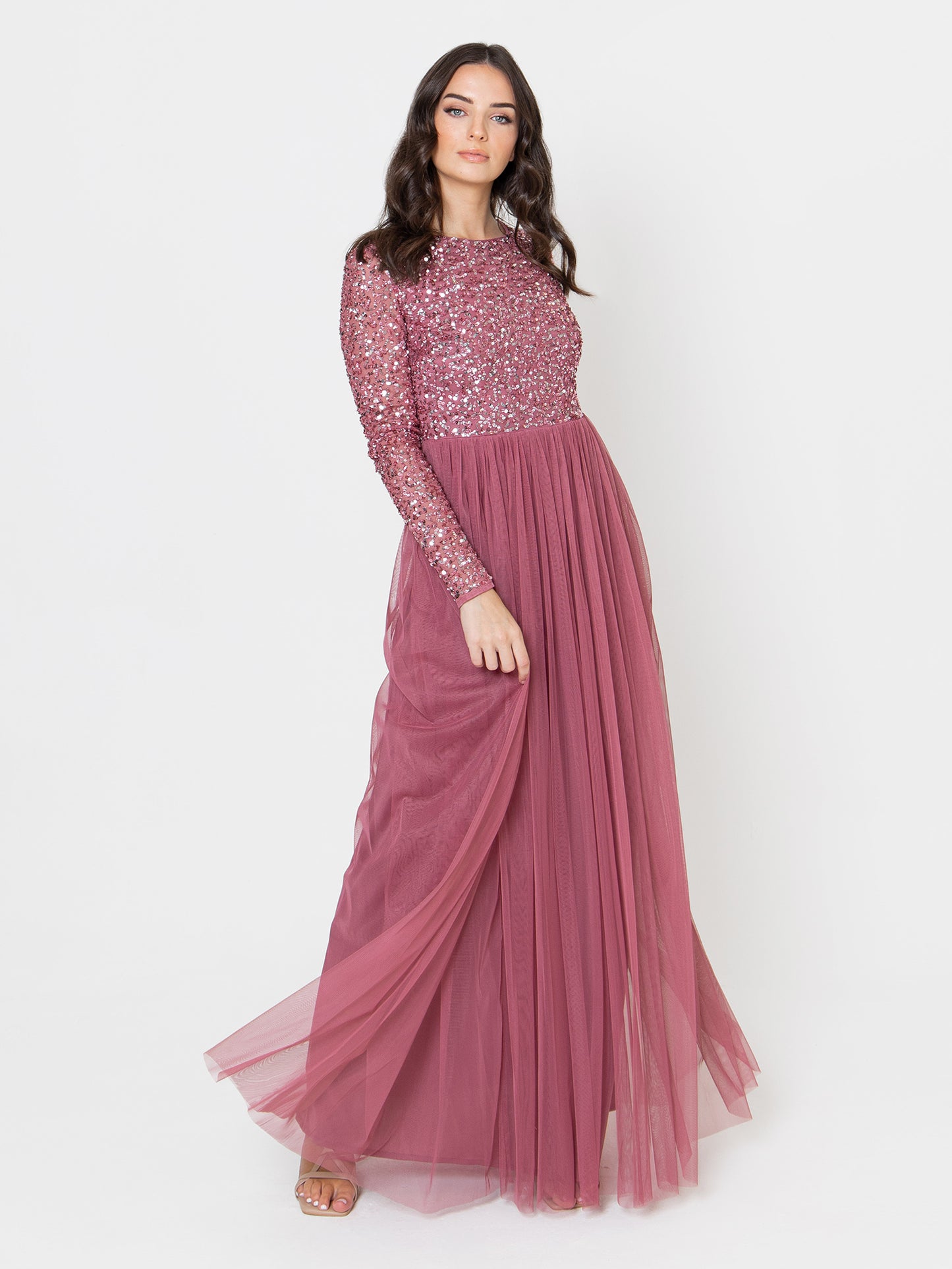 Maya Desert Rose Embellished Long Sleeve Maxi Dress