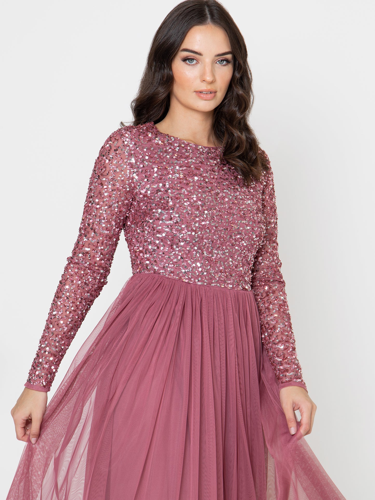 Maya Desert Rose Embellished Long Sleeve Maxi Dress