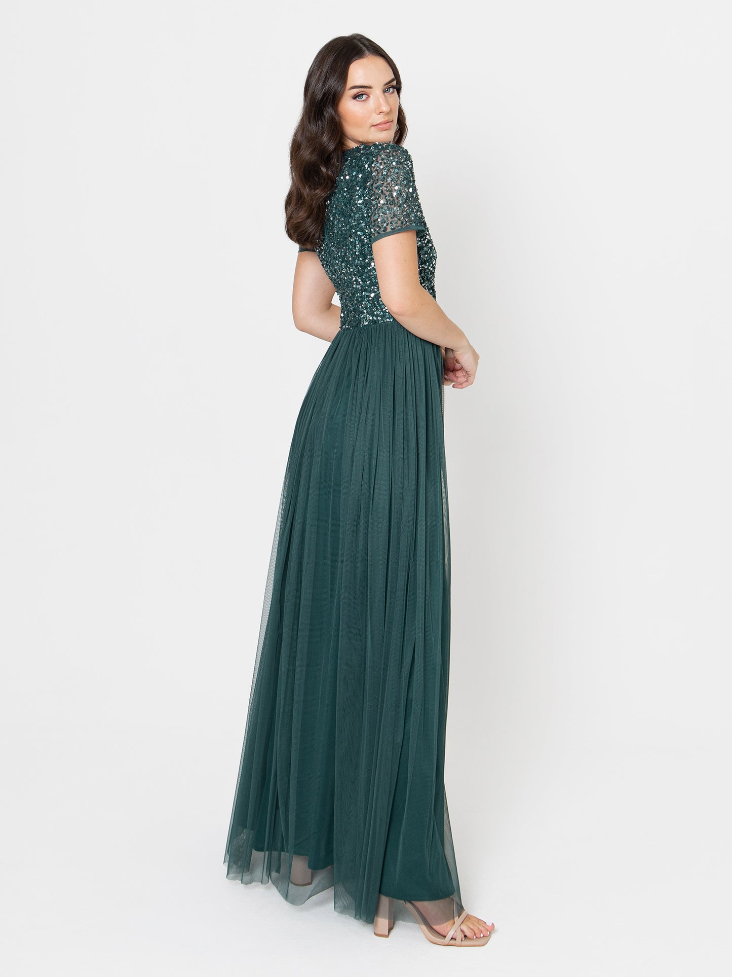Maya Emerald Green Short Sleeve V Neckline Embellished Maxi Dress