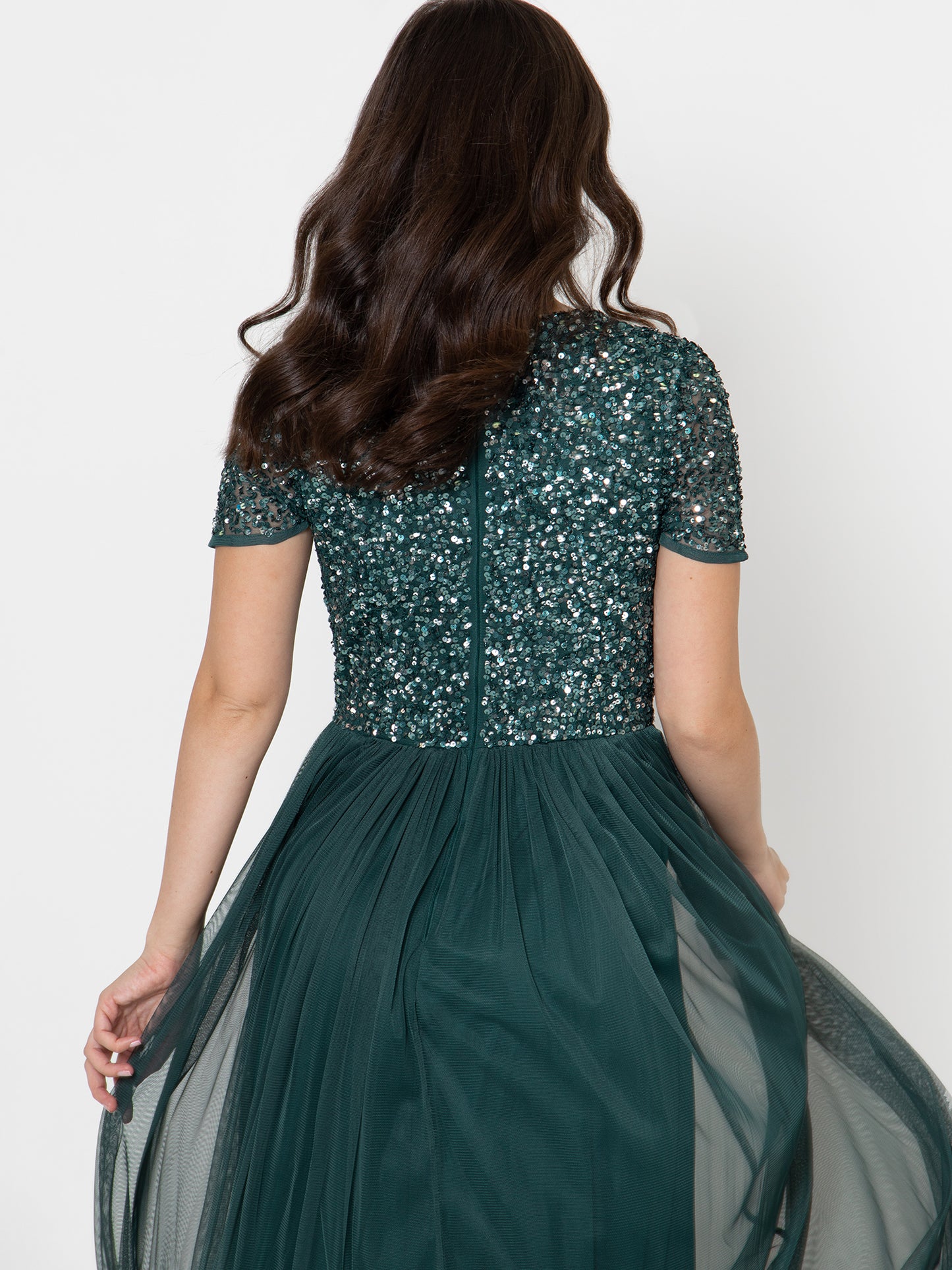 Maya Emerald Green Short Sleeve V Neckline Embellished Maxi Dress