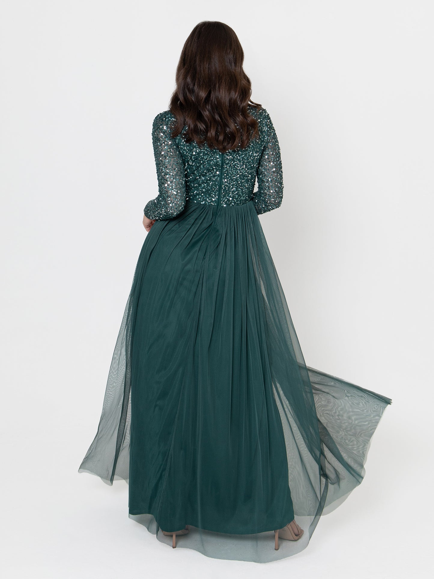Maya Emerald Green Embellished Long Sleeve Maxi Dress