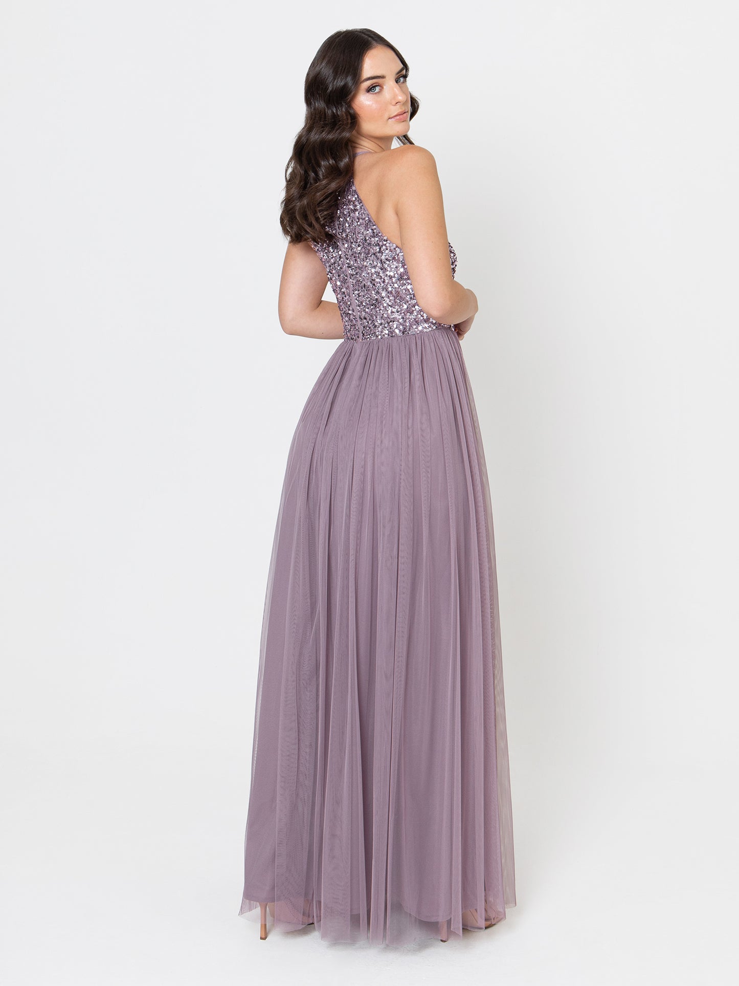 Maya Moody Lilac Embellished Halter Neck Maxi Dress