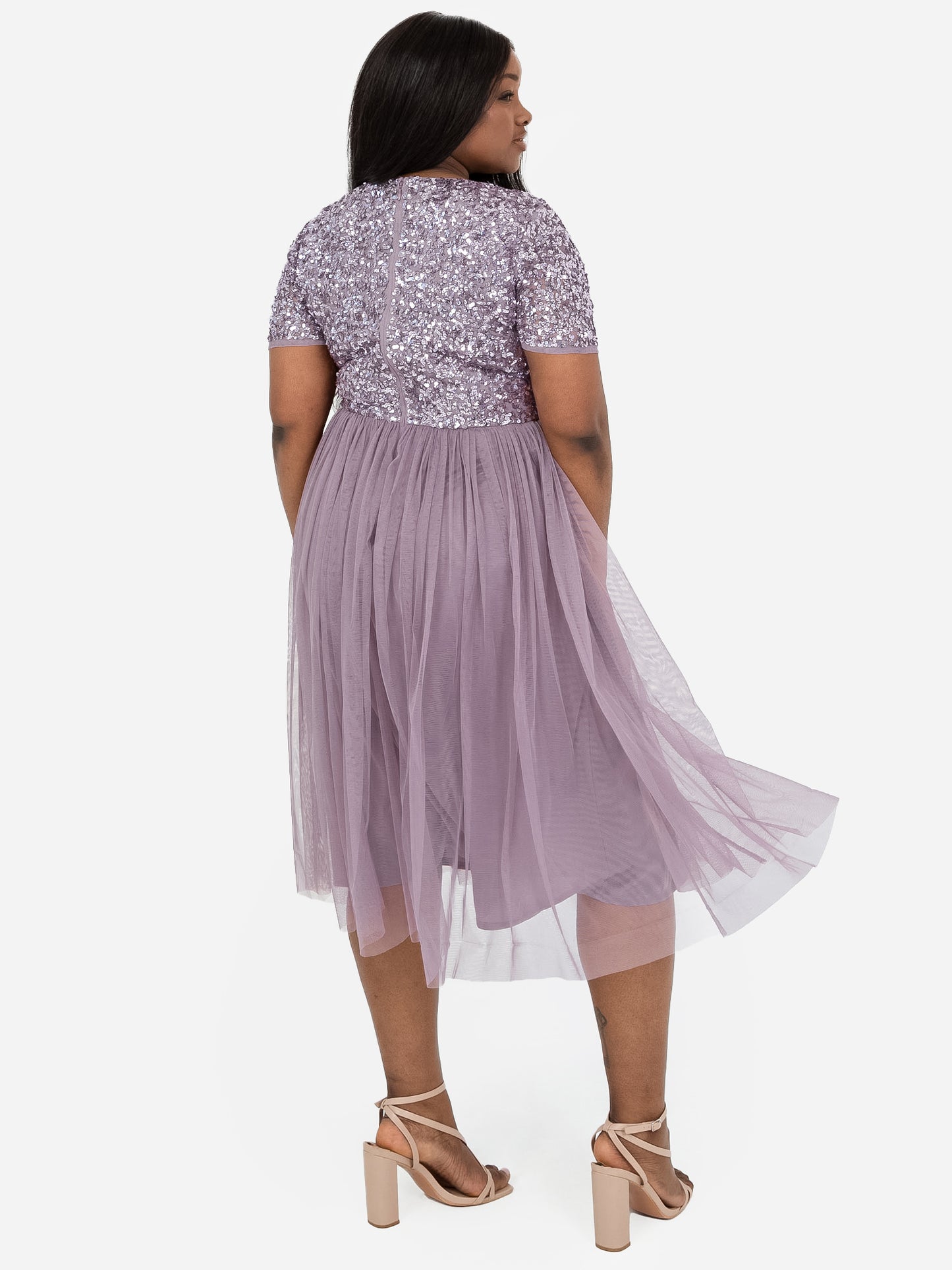 Maya Moody Lilac V Neckline Embellished Midi Dress