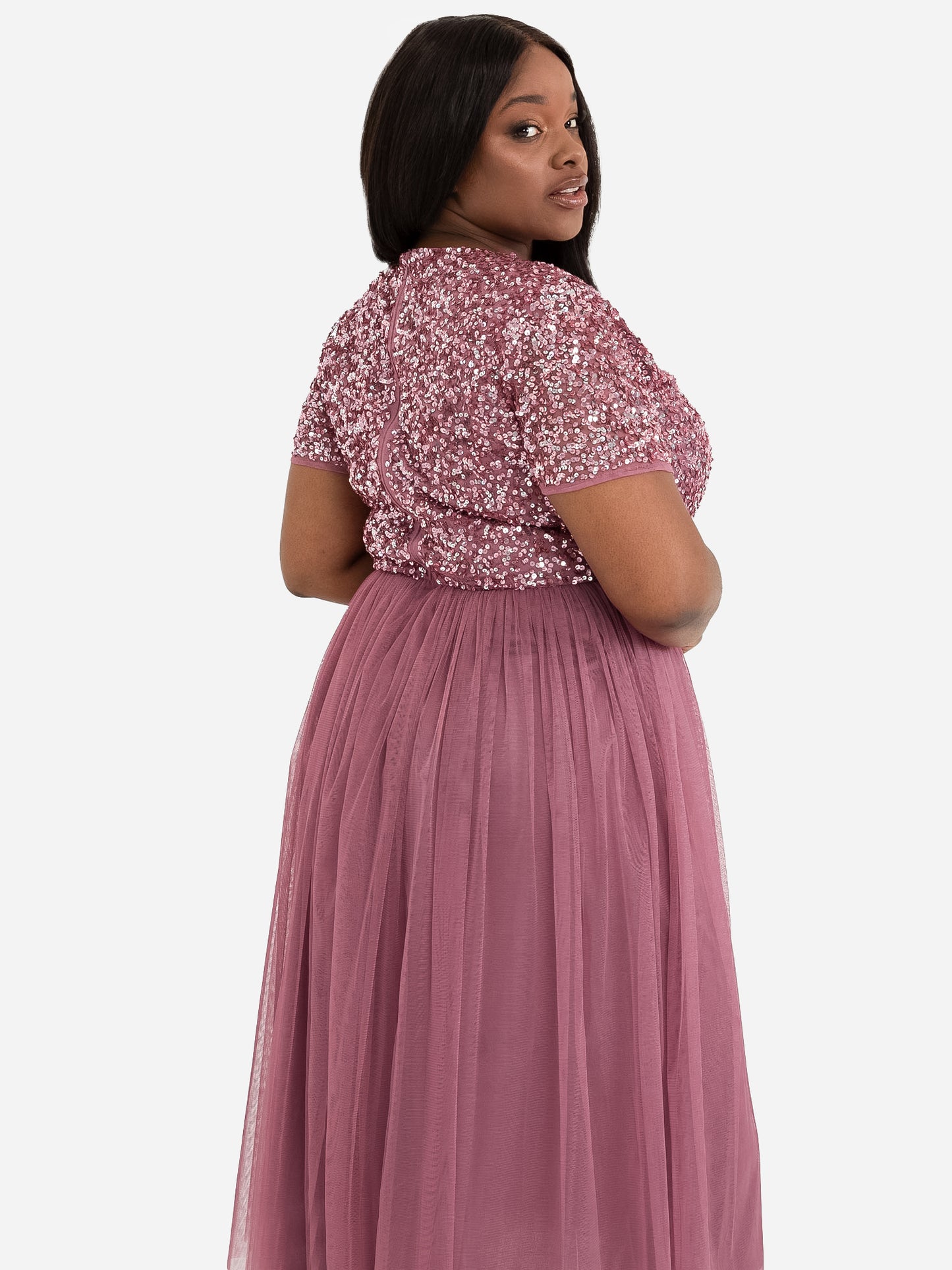 Maya Desert Rose V Neckline Embellished Midi Dress