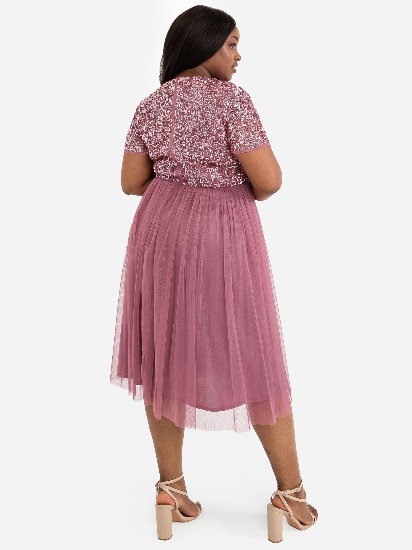 Maya Desert Rose V Neckline Embellished Midi Dress