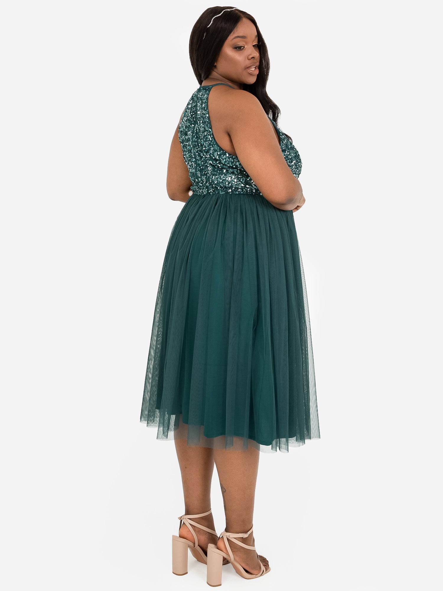 Maya Emerald Green Embellished Halter Neck Midi Dress Maya Deluxe Maya Emerald Green Embellished Halter Neck Midi Dress Maya Deluxe
