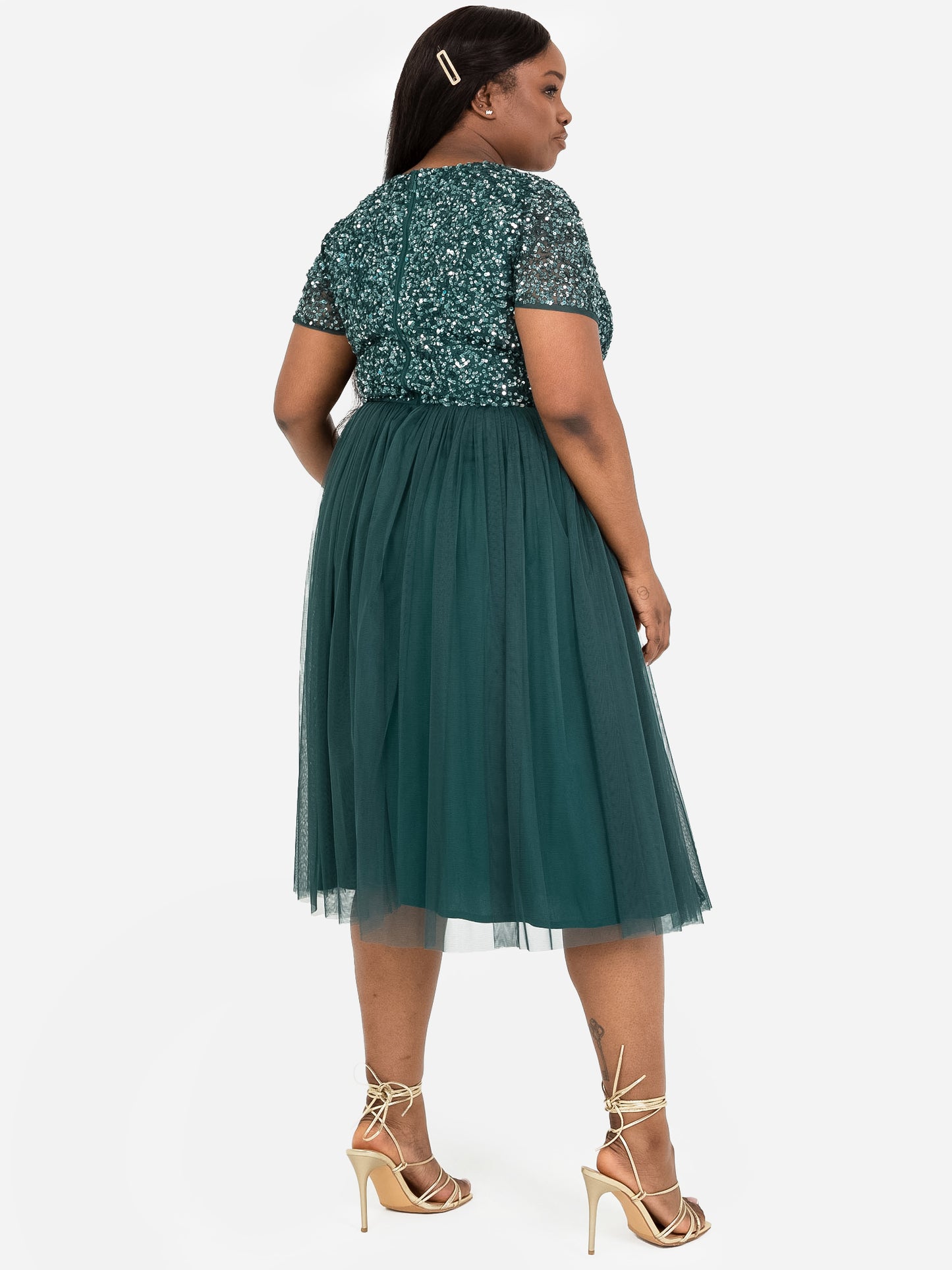 Maya Emerald Green V Neckline Embellished Midi Dress