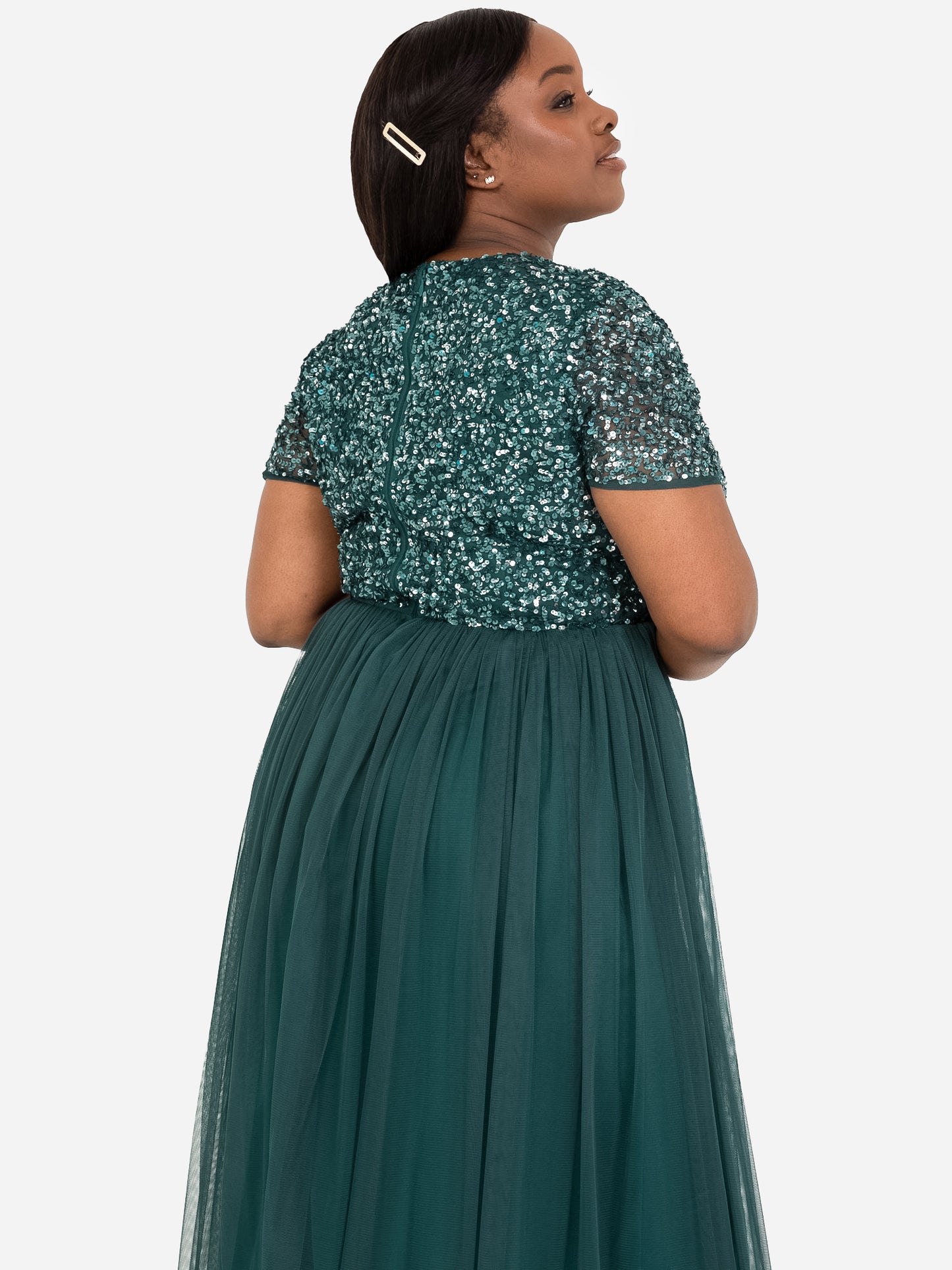 Maya Emerald Green V Neckline Embellished Midi Dress