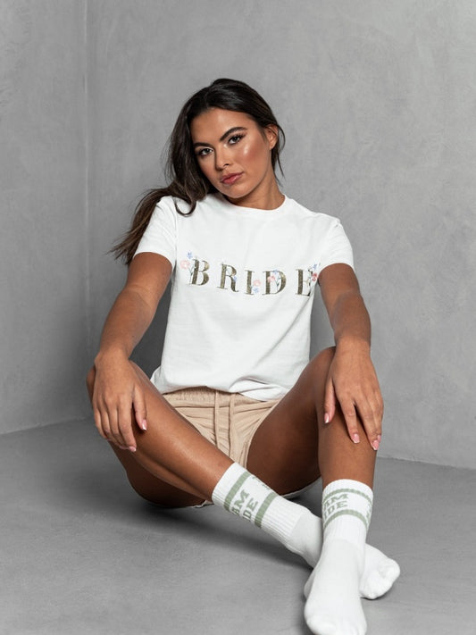 Maya White Embroidered 'Bride' T-shirt