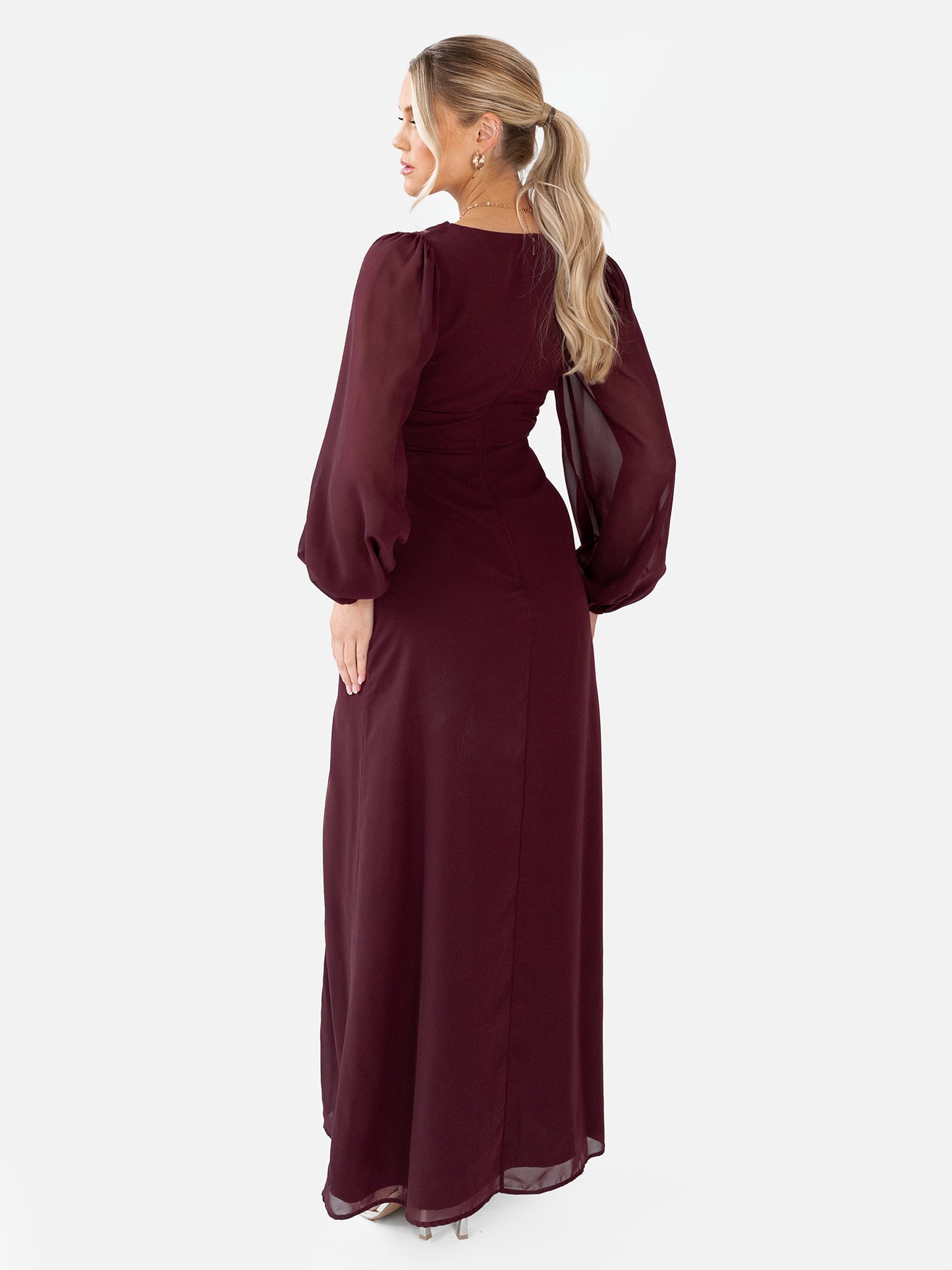 Anaya With Love Recycled Maroon Faux Wrap Blouson Sleeve Maxi Dress