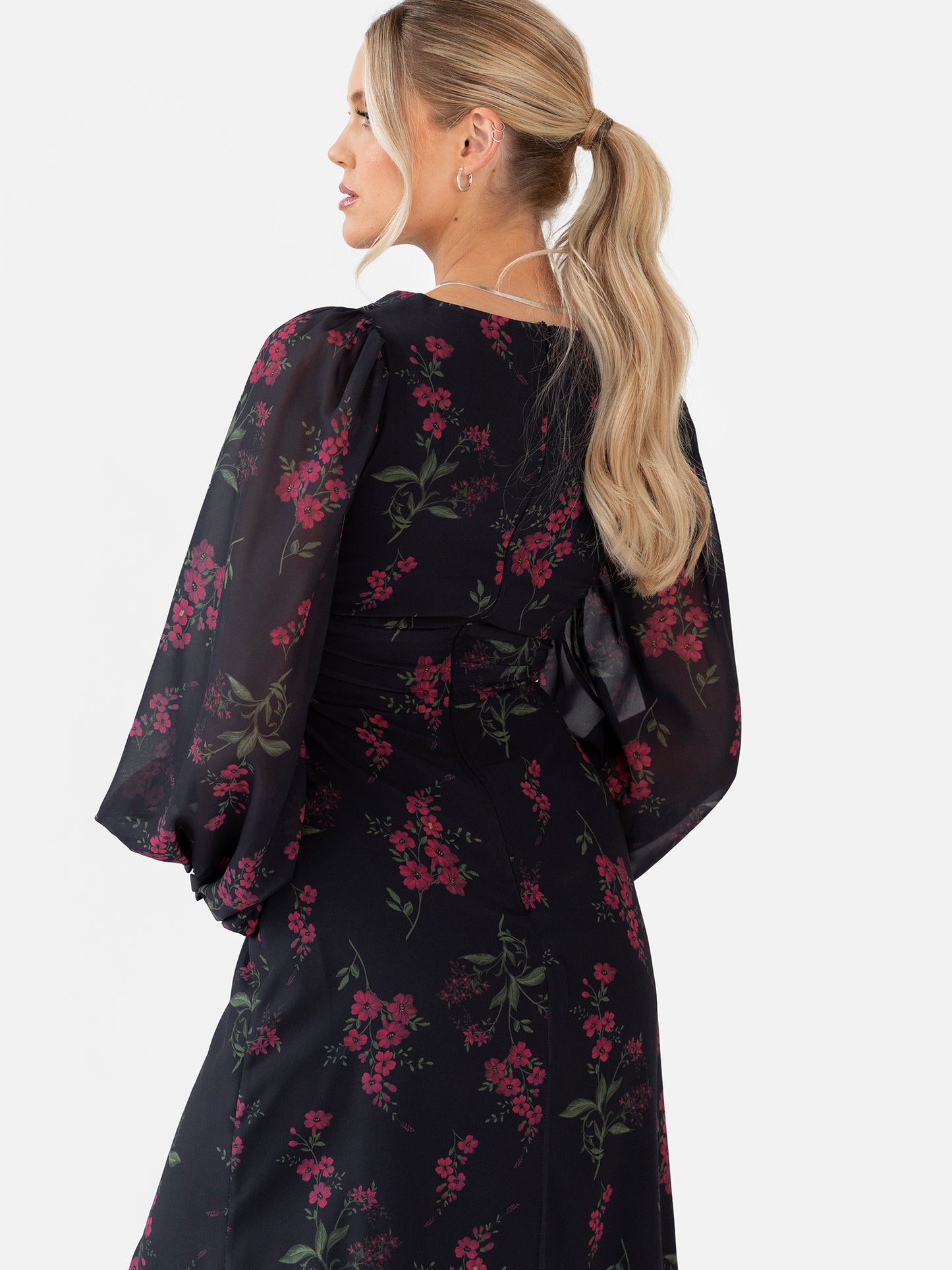 Anaya With Love Recycled Black Floral Faux Wrap Long Sleeve Maxi Dress